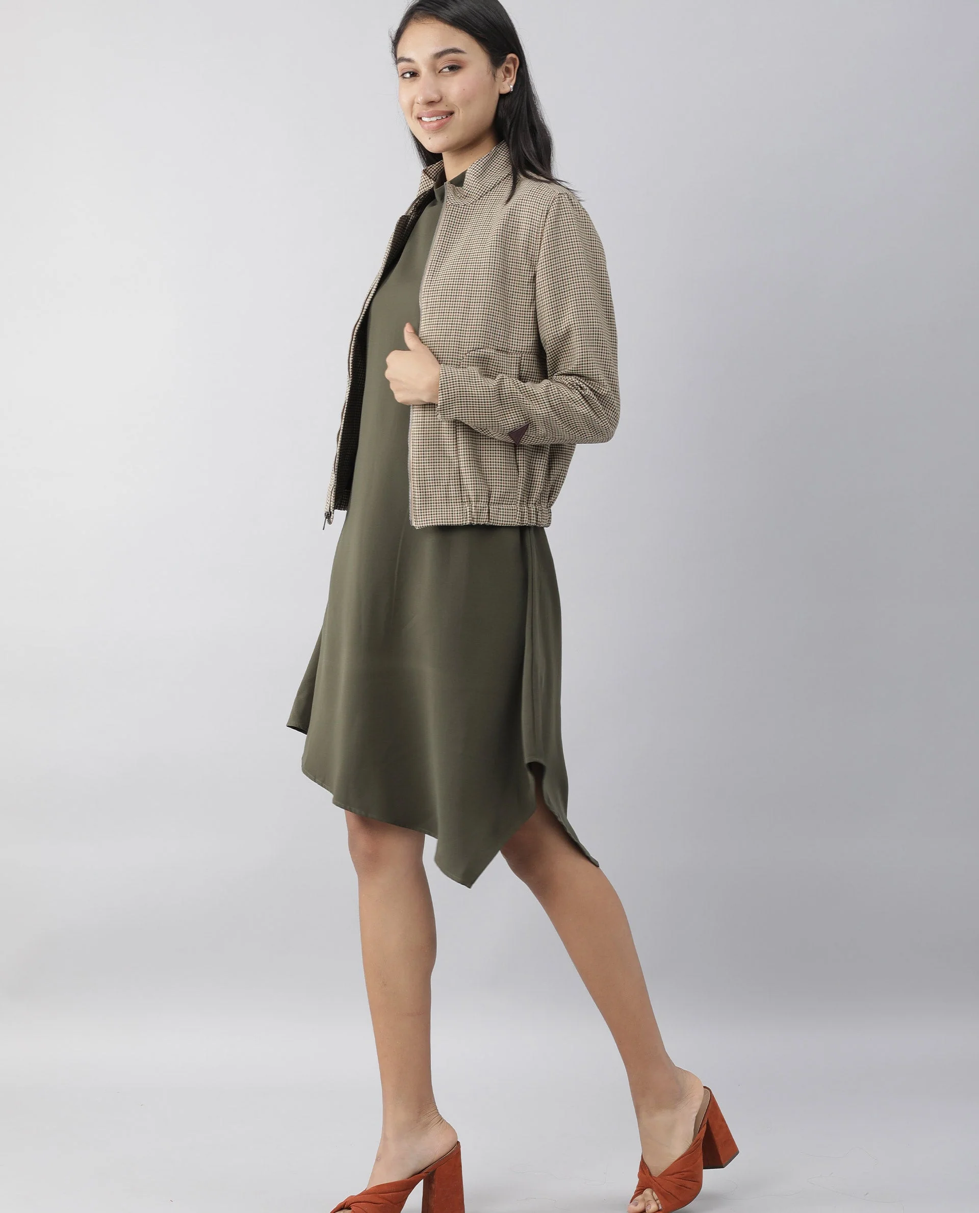 Rareism Women Savce Green Dress Short Sleeves Solid - Image 2