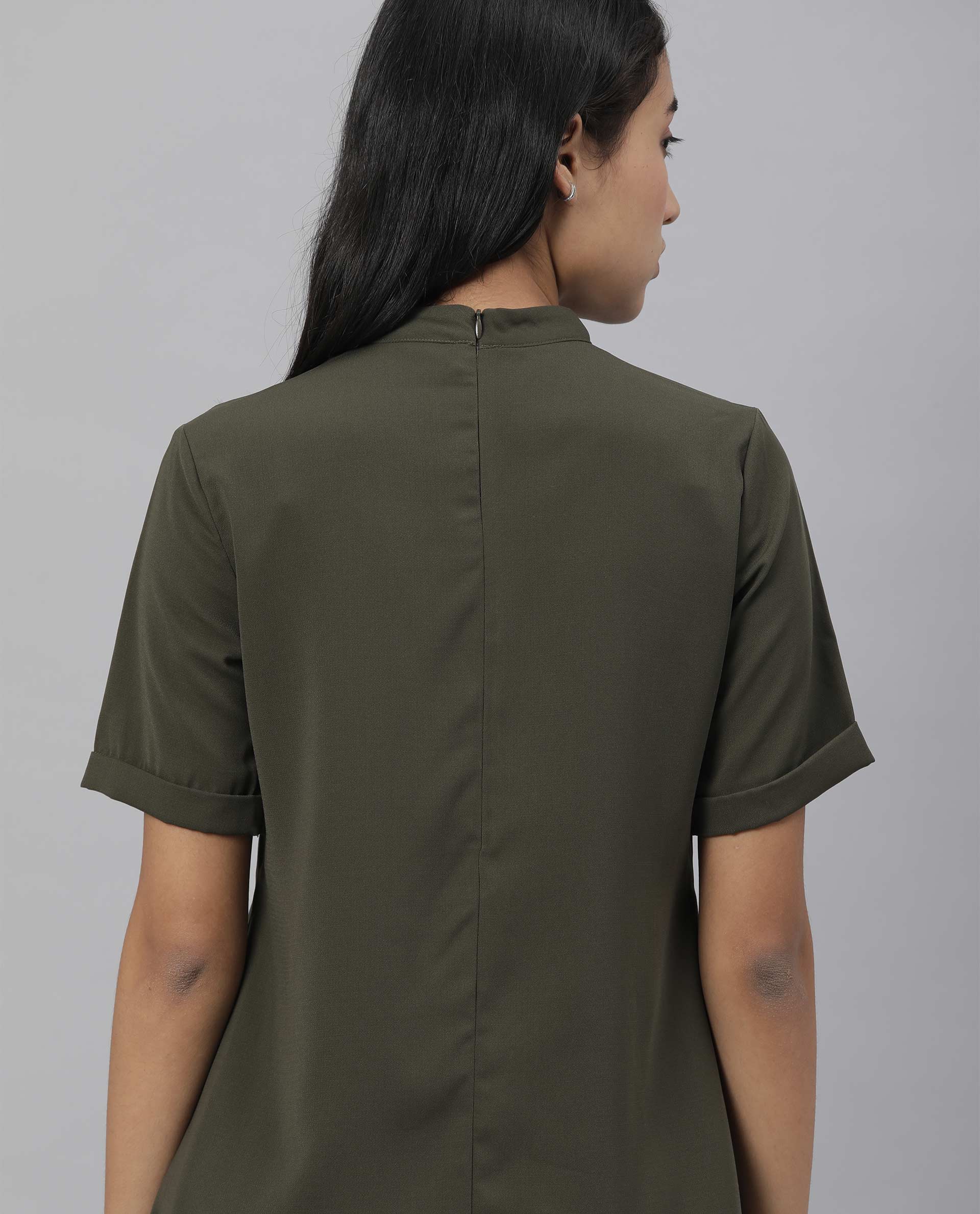 Rareism Women Savce Green Dress Short Sleeves Solid - Image 3