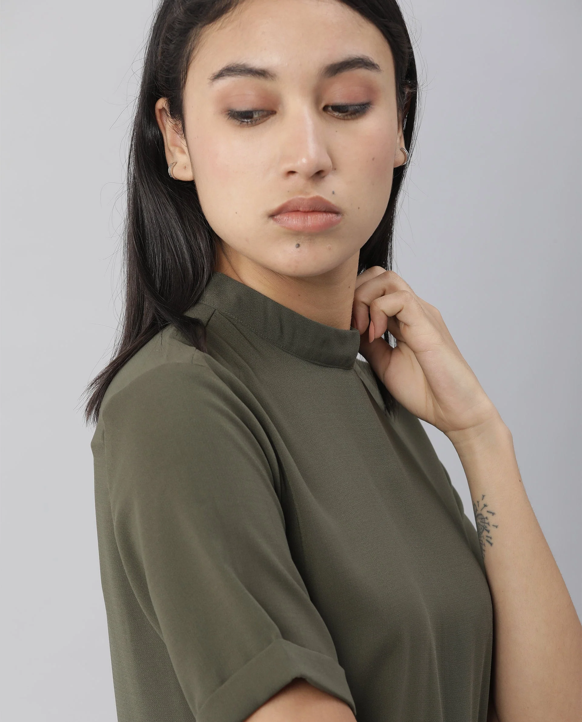 Rareism Women Savce Green Dress Short Sleeves Solid - Image 6