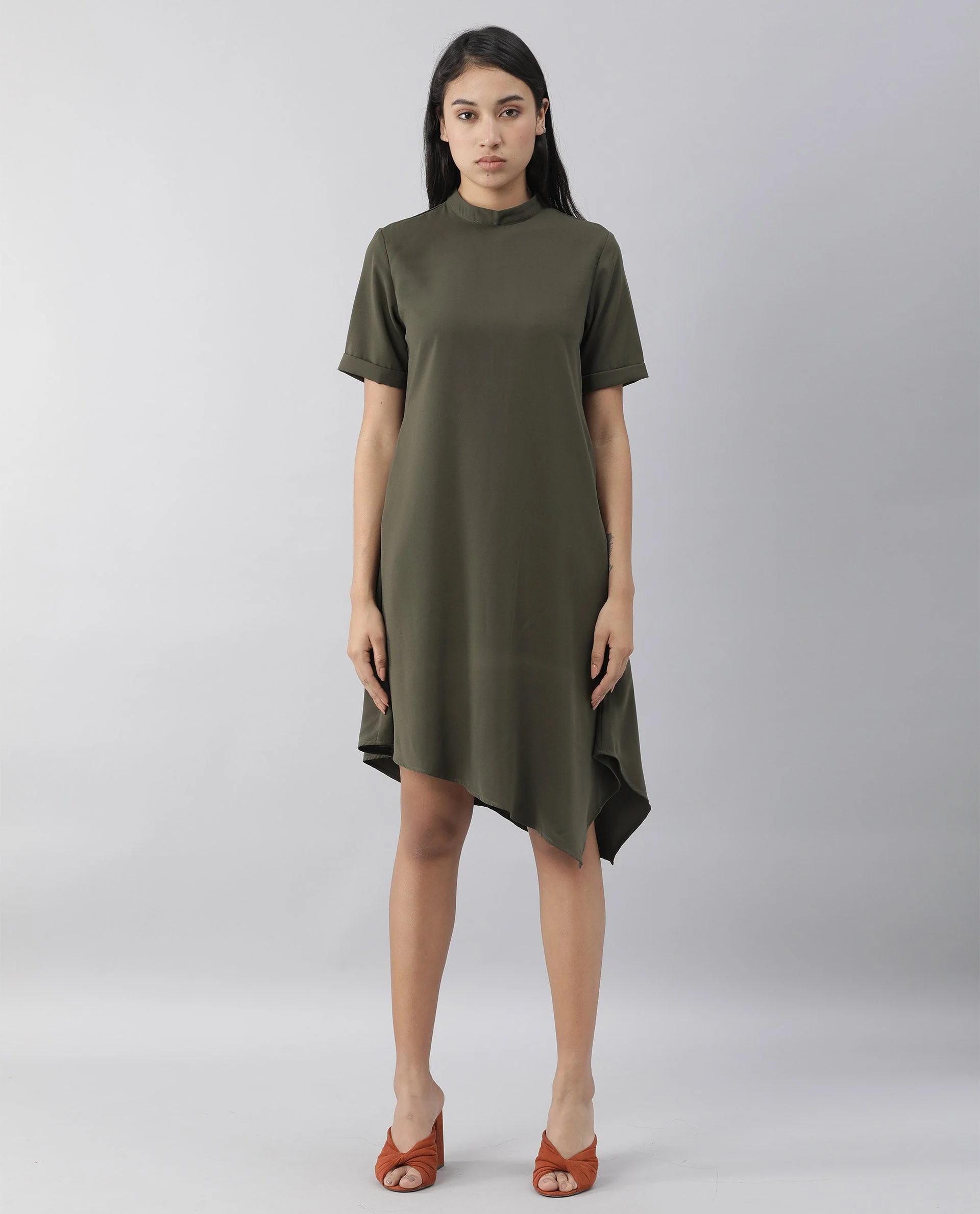 Rareism Women Savce Green Dress Short Sleeves Solid - Image 7