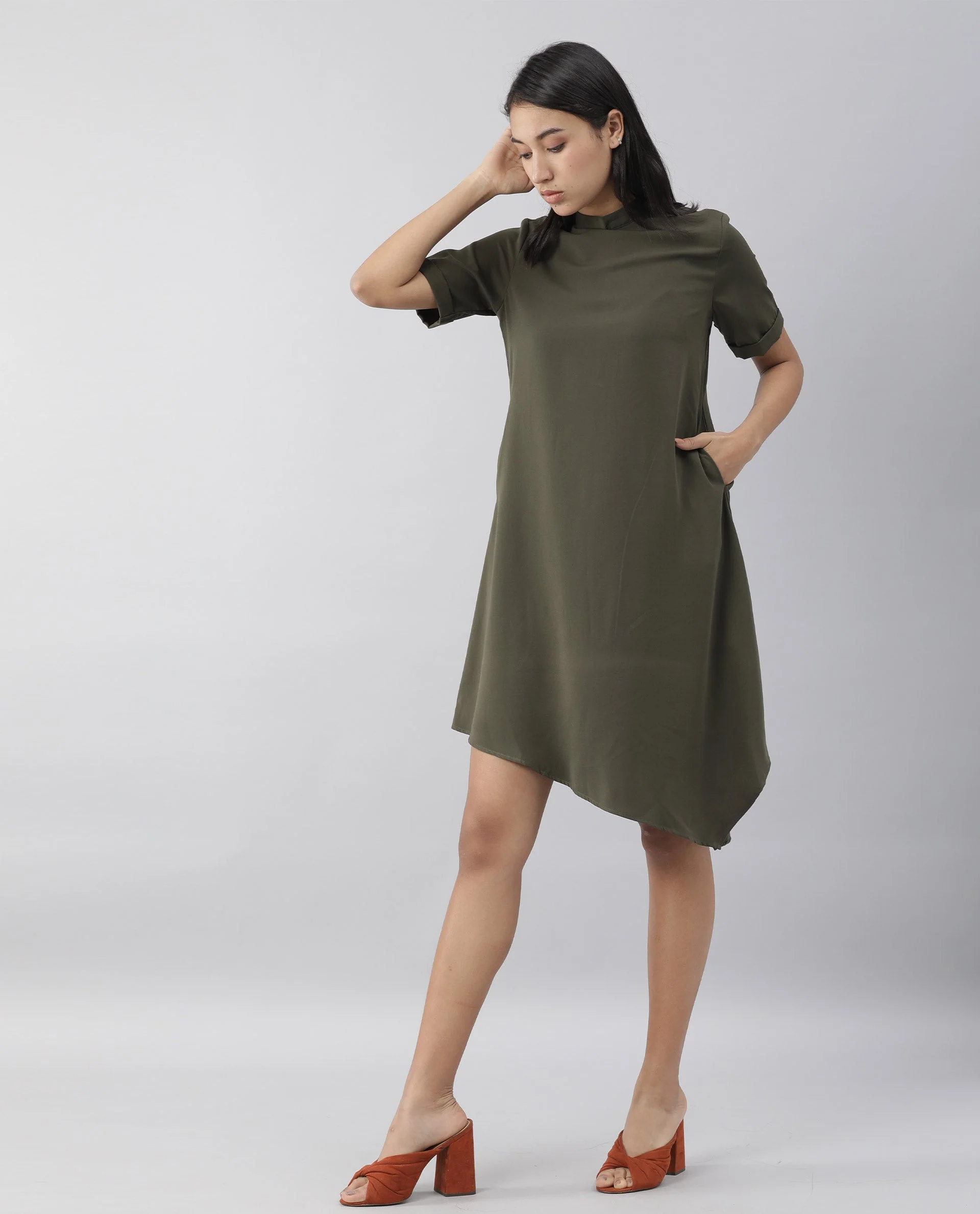 Rareism Women Savce Green Dress Short Sleeves Solid - Image 9