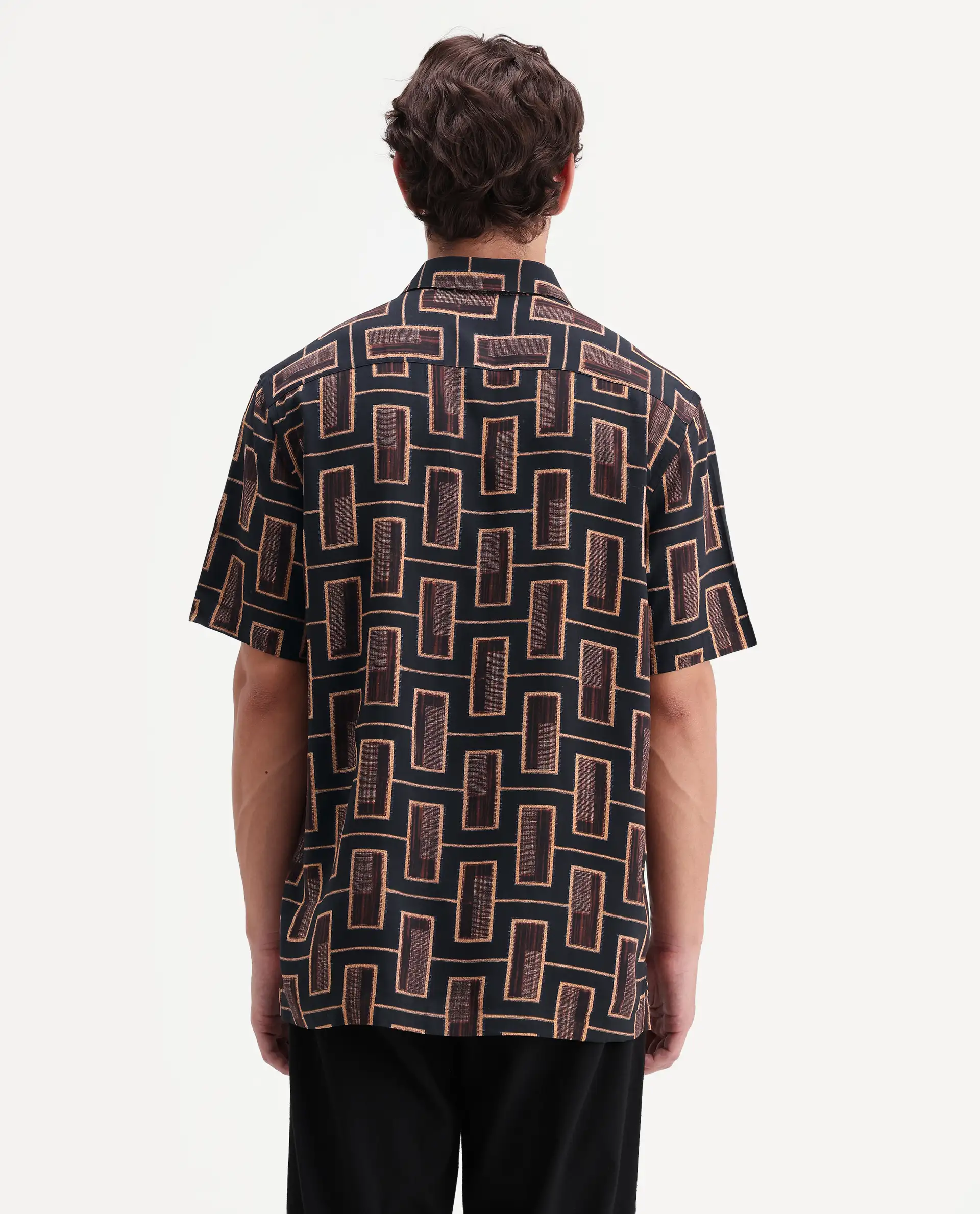 Rare Rabbit Men's Savi Black Viscose Fabric Half Sleeve Spread Collar Regular Geometric Print Shirt - Image 7