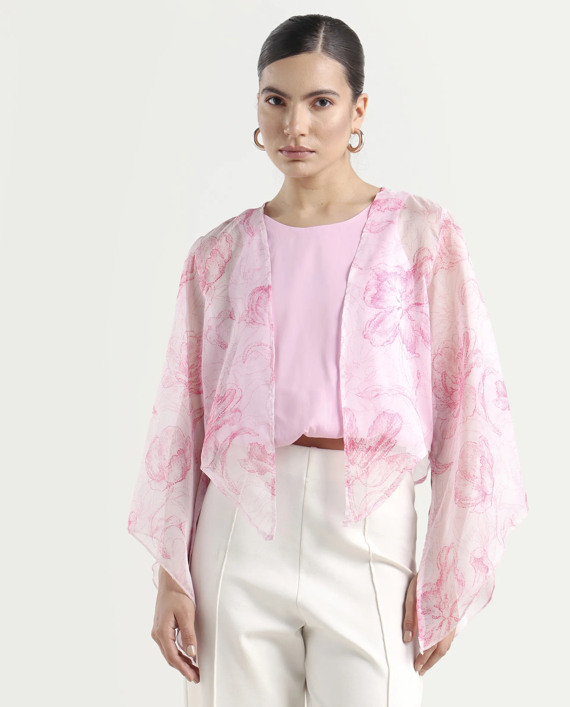 Rareism Women's Savona Multi Polyester Collarless Abstract Print Flared Sleeve Relaxed Fit Shrug - Image 3