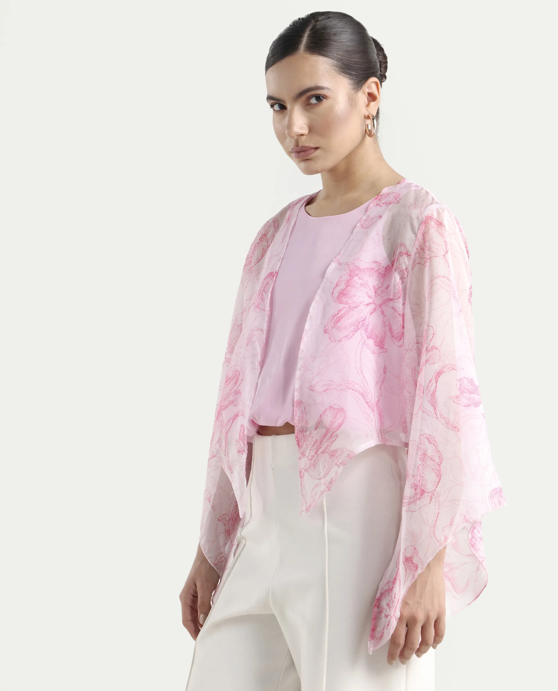 Rareism Women's Savona Multi Polyester Collarless Abstract Print Flared Sleeve Relaxed Fit Shrug - Image 5