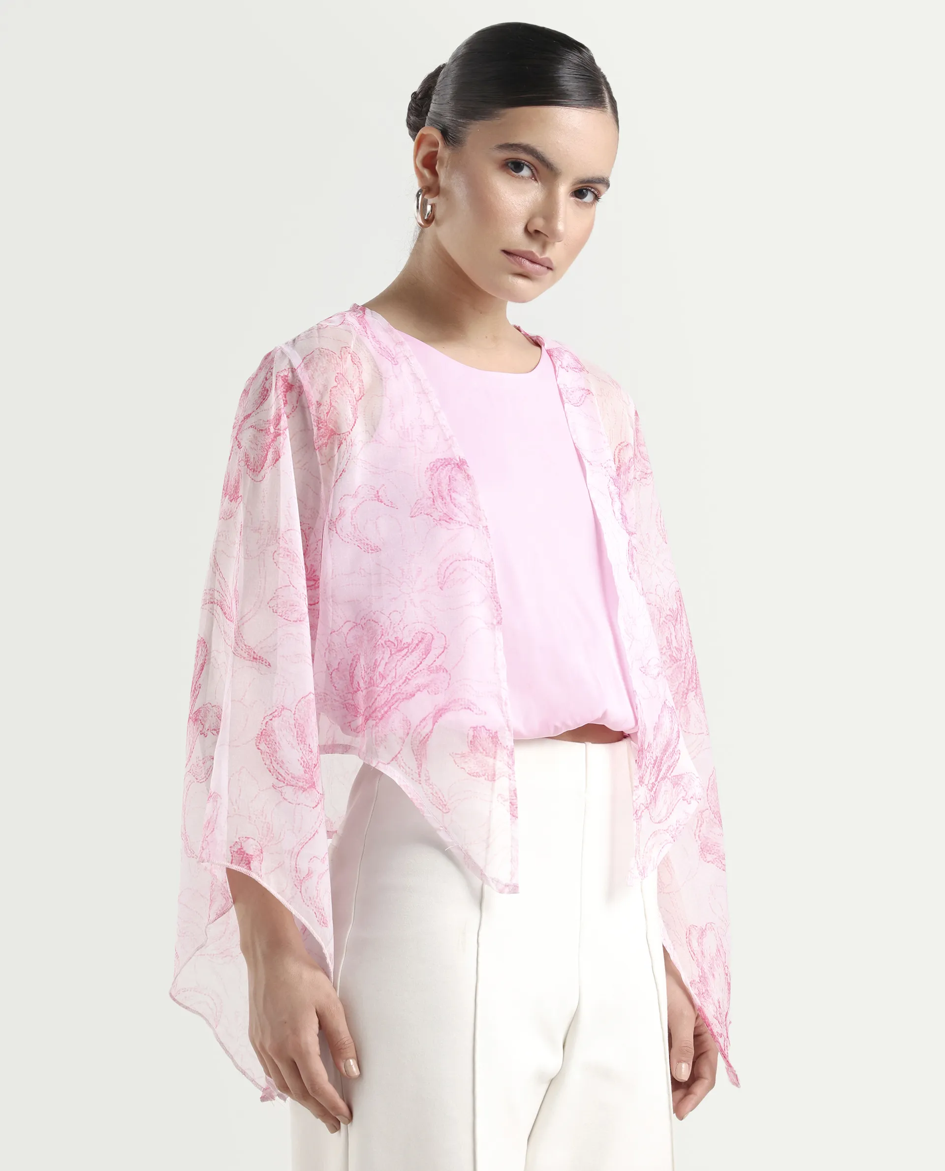 Rareism Women's Savona Multi Polyester Collarless Abstract Print Flared Sleeve Relaxed Fit Shrug - Image 6