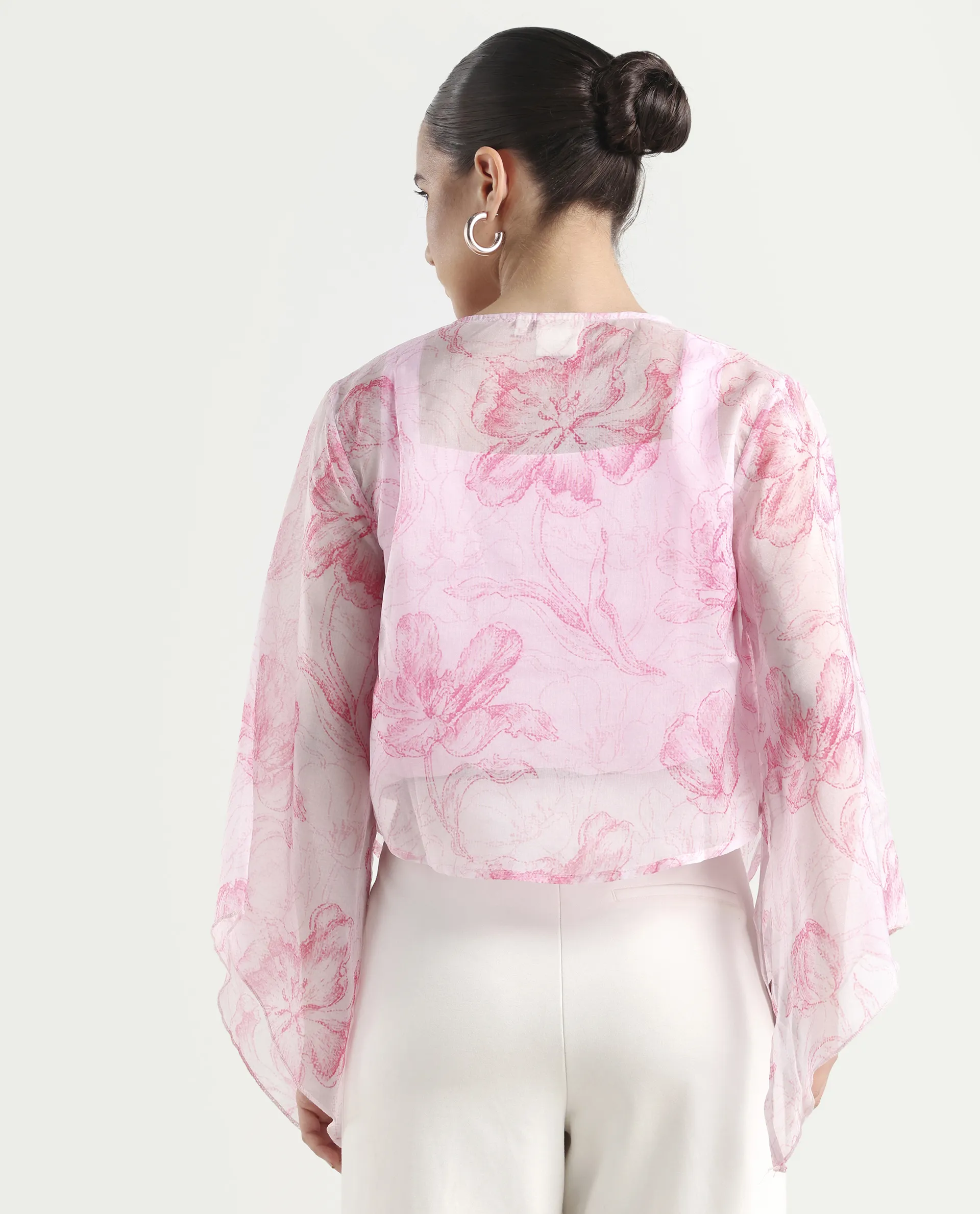 Rareism Women's Savona Multi Polyester Collarless Abstract Print Flared Sleeve Relaxed Fit Shrug - Image 7