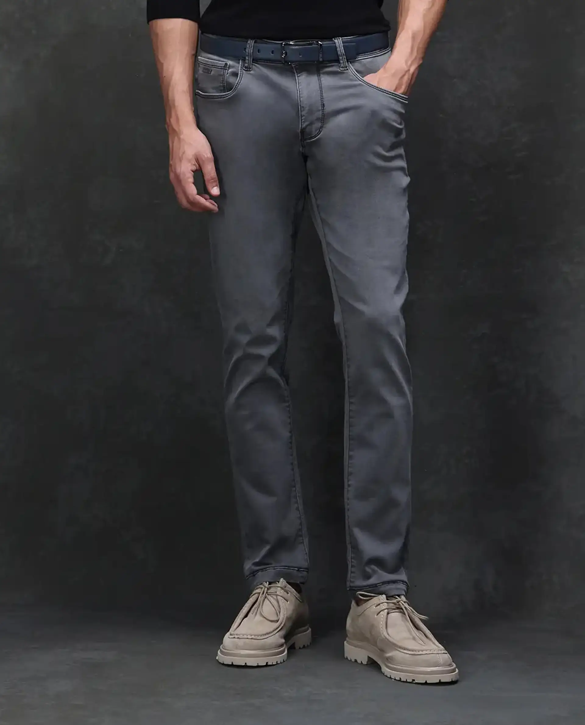 Rare Rabbit Men's Savoy Light Grey Cotton Blend Plain Hawk Slim Fit Jeans - Image 10