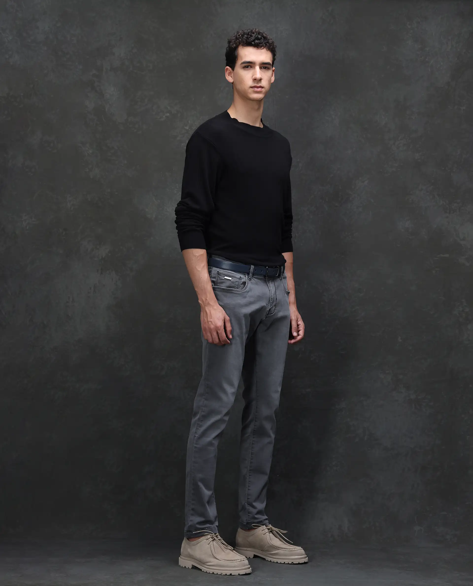 Rare Rabbit Men's Savoy Light Grey Cotton Blend Plain Hawk Slim Fit Jeans - Image 5