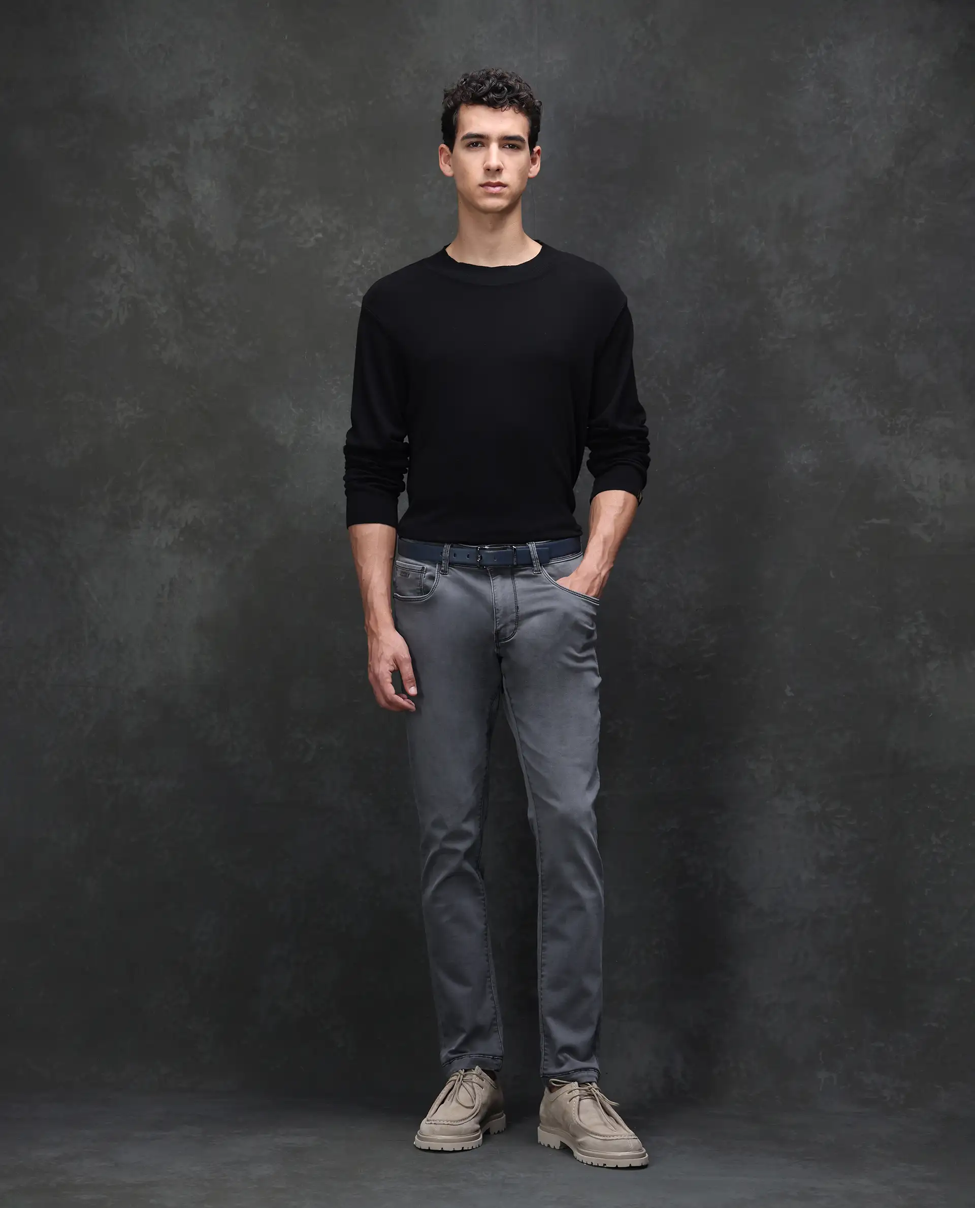 Rare Rabbit Men's Savoy Light Grey Cotton Blend Plain Hawk Slim Fit Jeans - Image 6