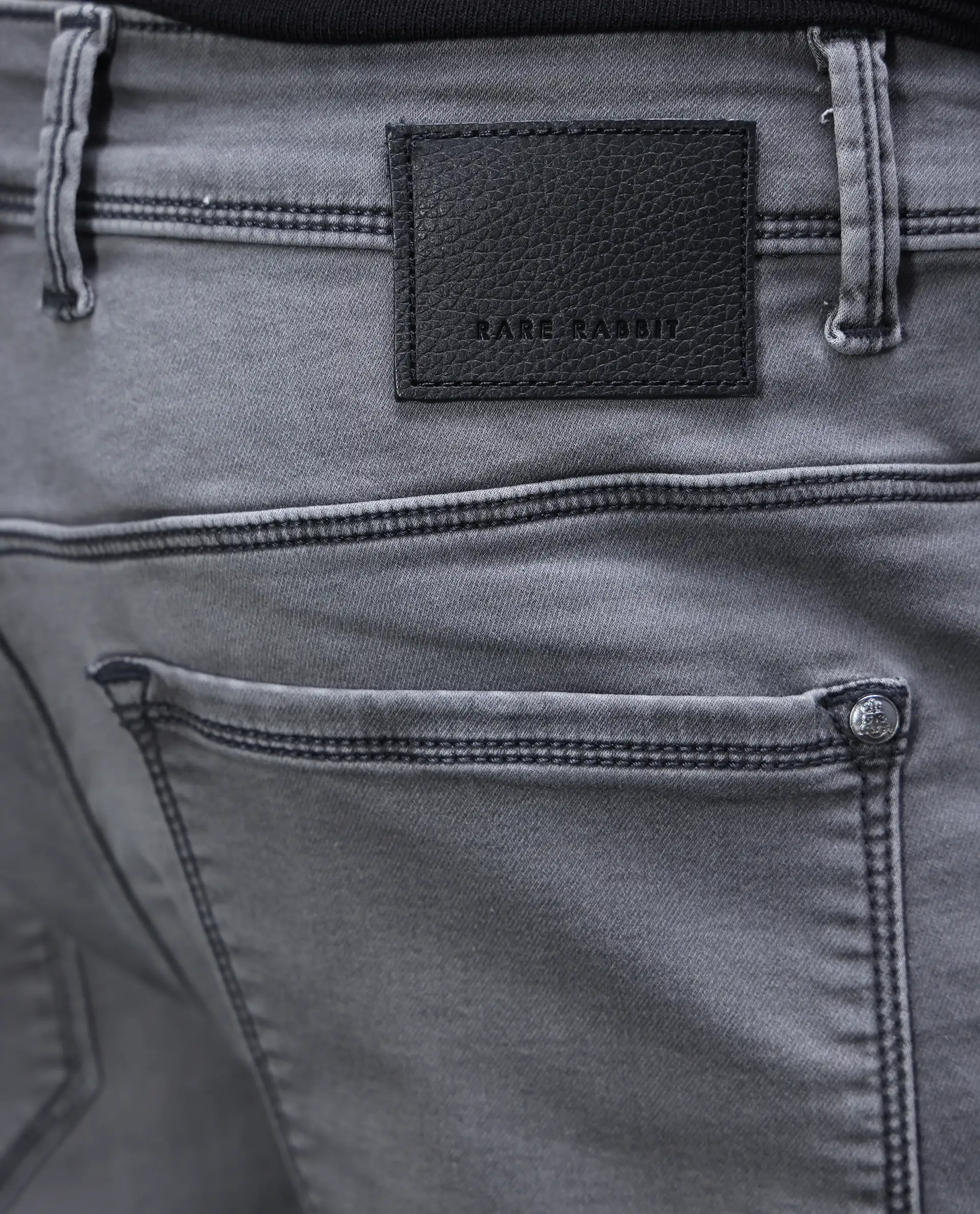 Rare Rabbit Men's Savoy Light Grey Cotton Blend Plain Hawk Slim Fit Jeans - Image 7