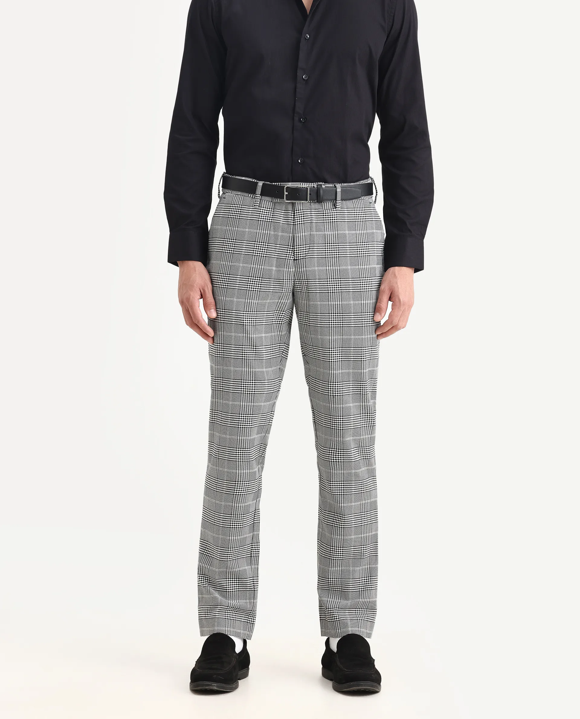 Rare Rabbit Men's Savvet Grey Polyester Checked Print Regular Fit Trouser - Image 2