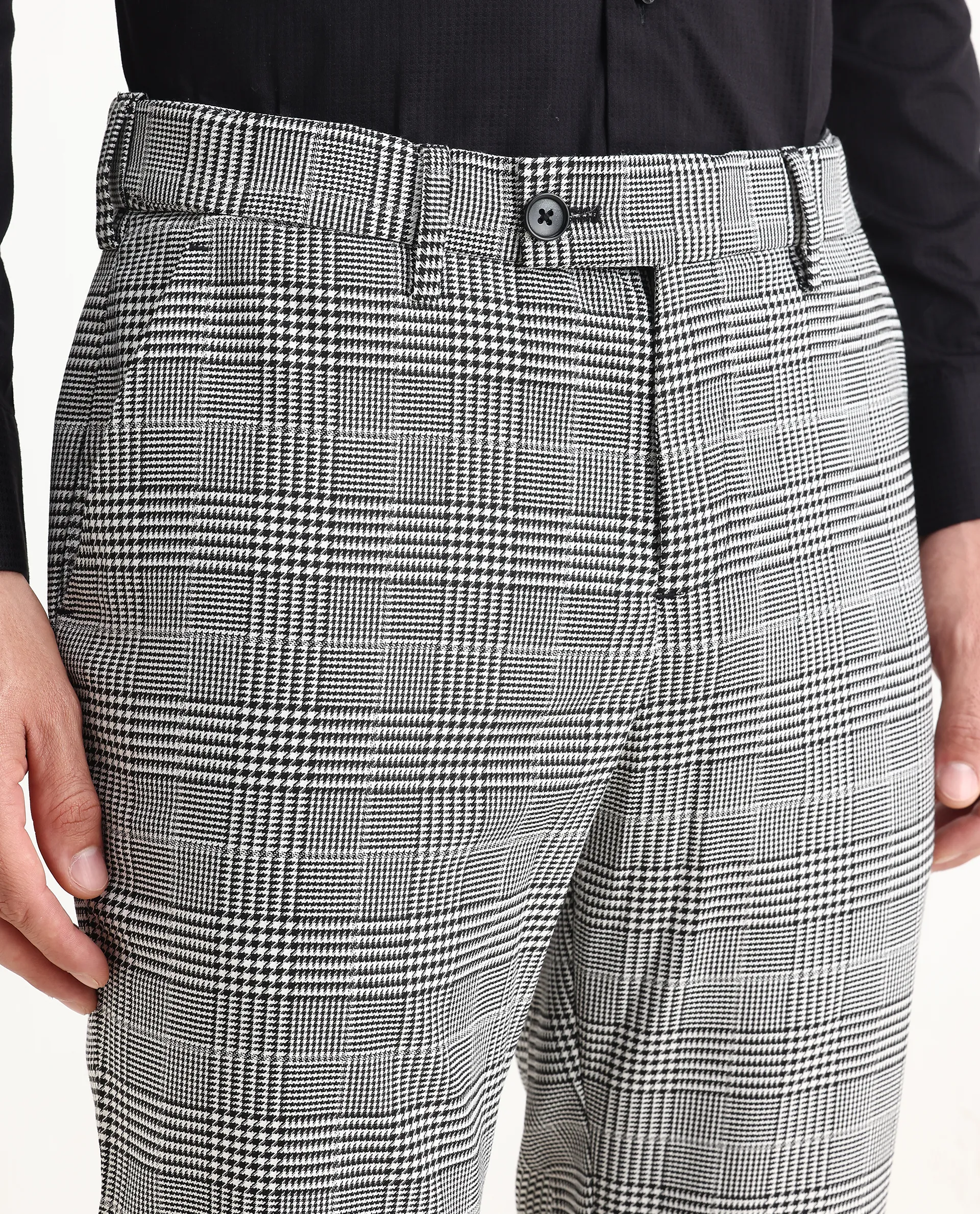 Rare Rabbit Men's Savvet Grey Polyester Checked Print Regular Fit Trouser - Image 3