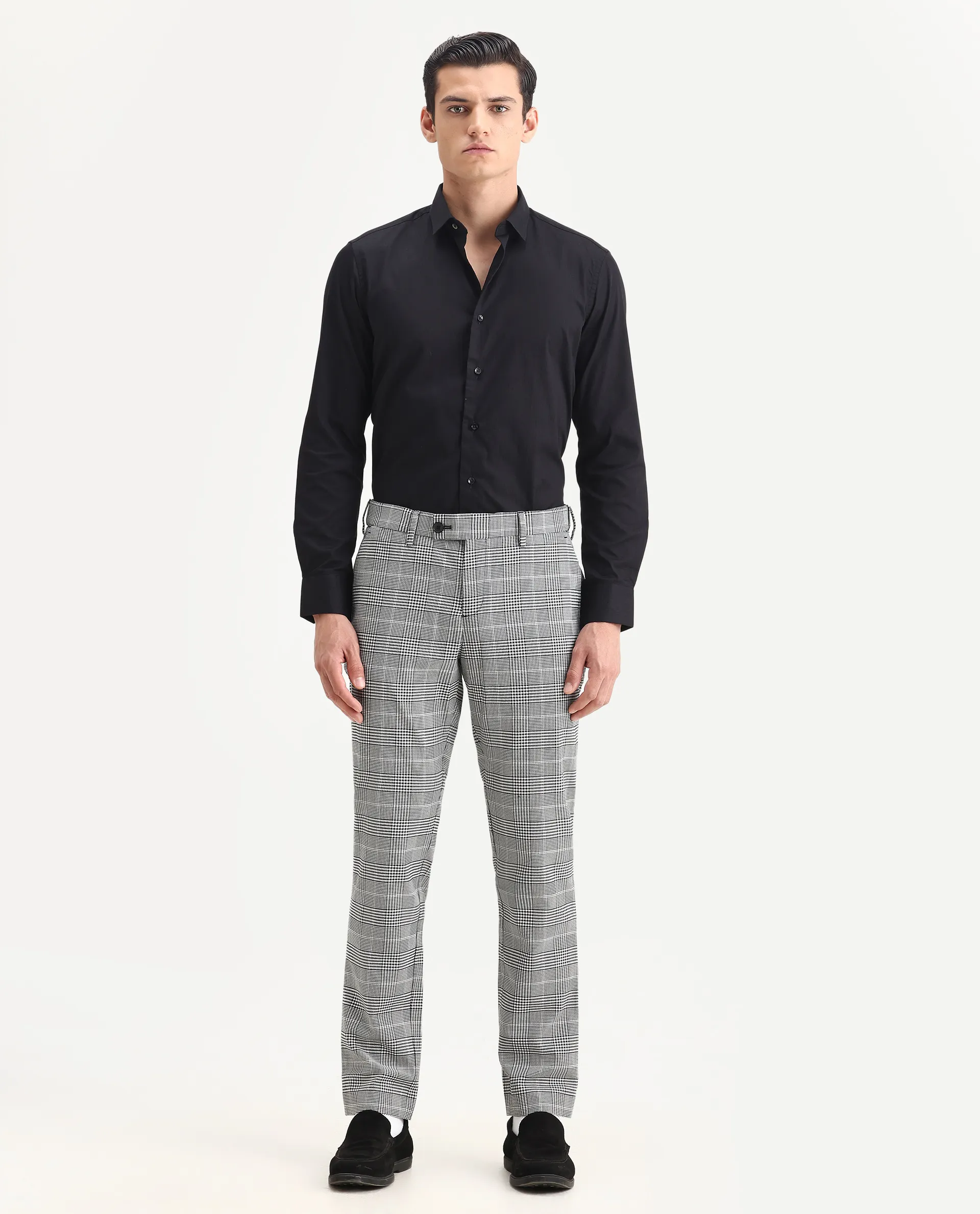 Rare Rabbit Men's Savvet Grey Polyester Checked Print Regular Fit Trouser - Image 4