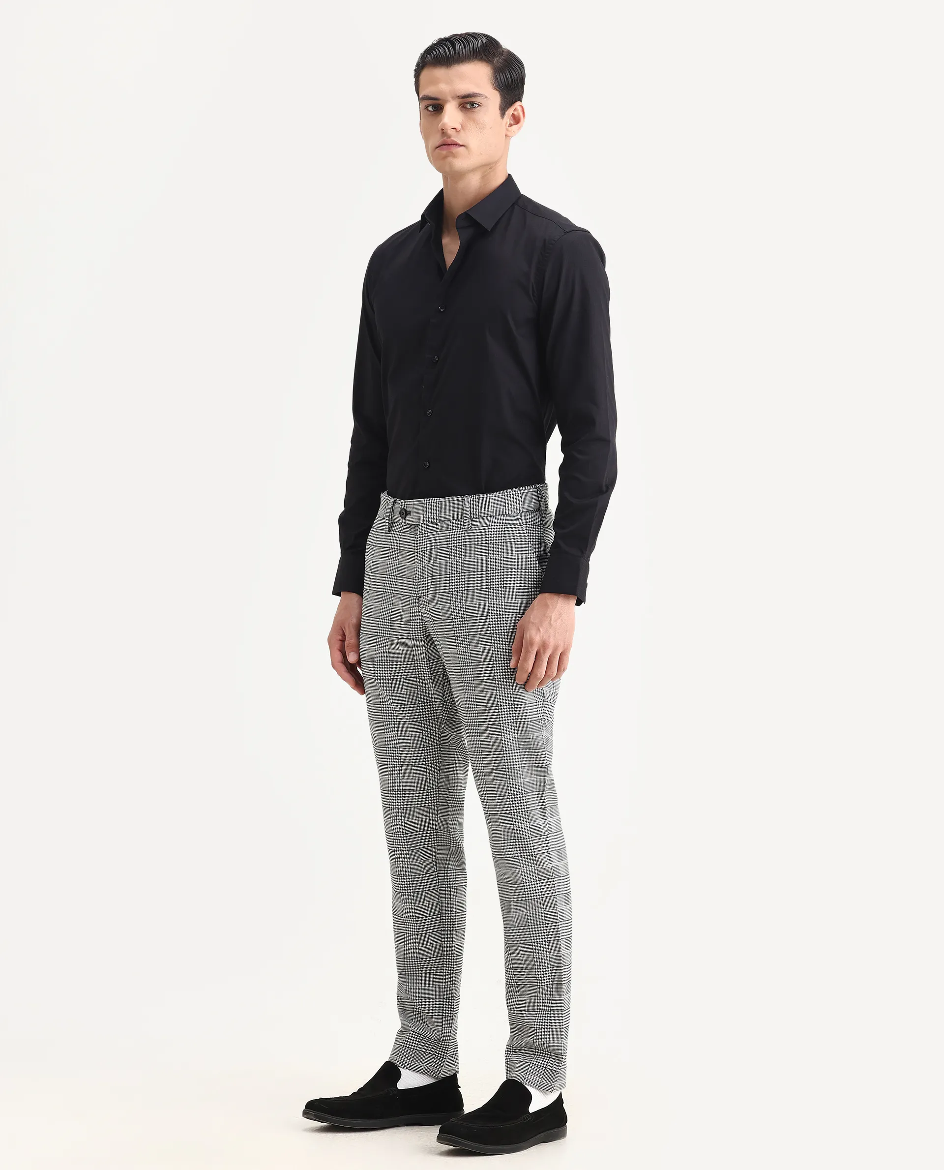 Rare Rabbit Men's Savvet Grey Polyester Checked Print Regular Fit Trouser - Image 5