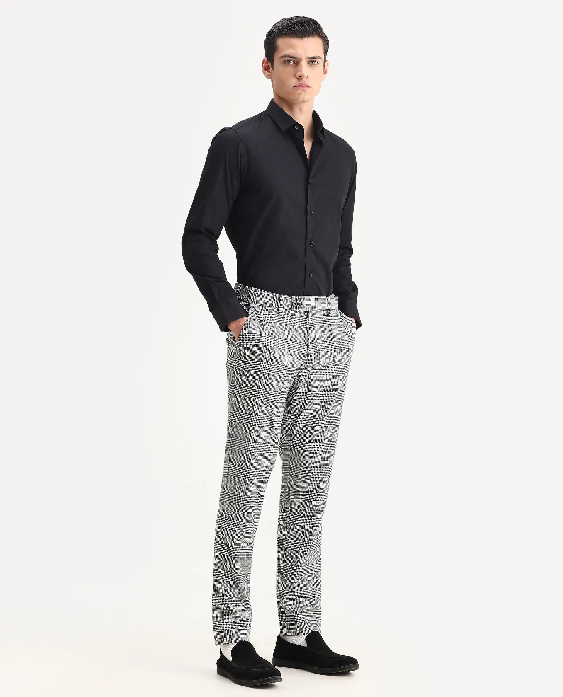 Rare Rabbit Men's Savvet Grey Polyester Checked Print Regular Fit Trouser - Image 6
