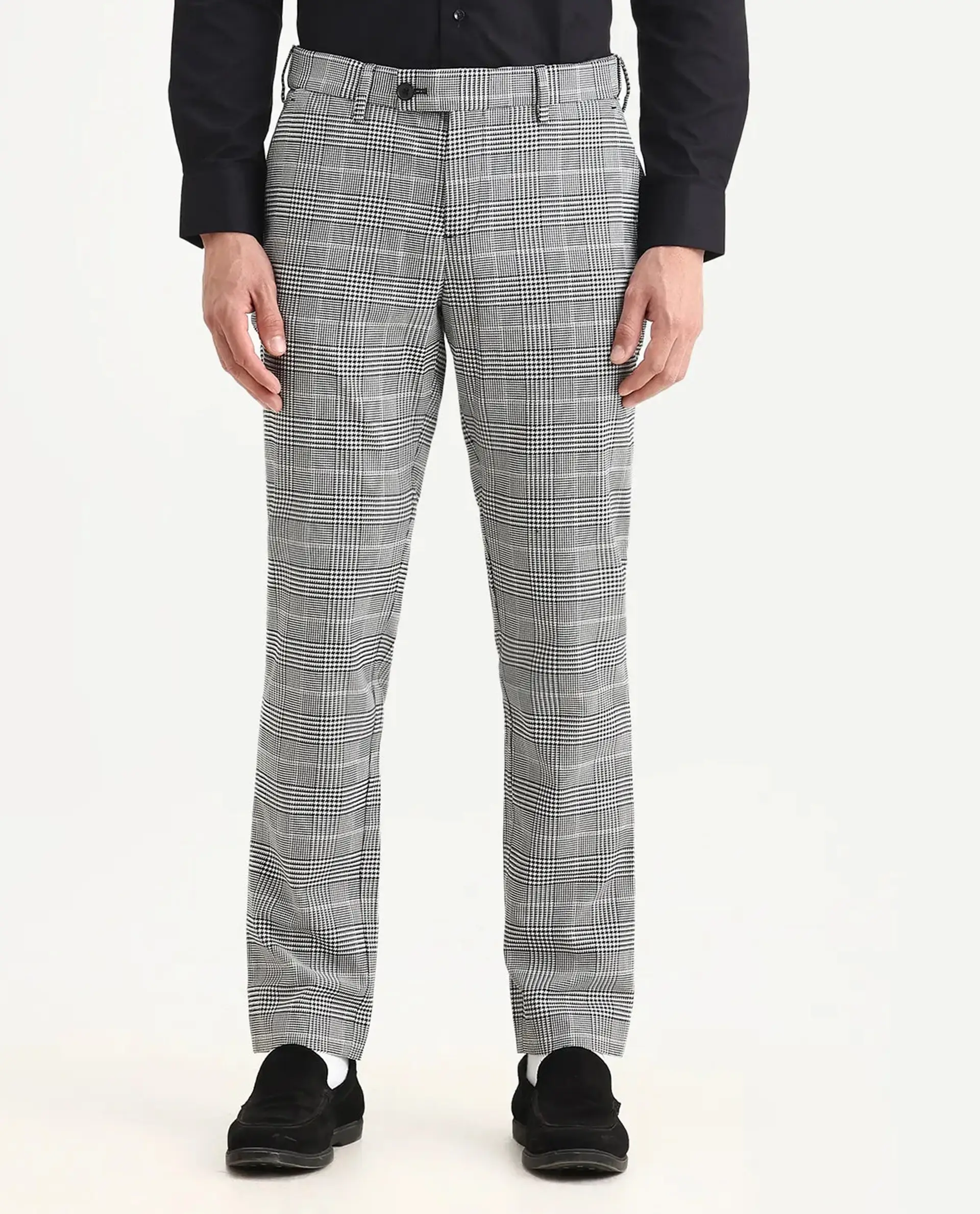 Rare Rabbit Men's Savvet Grey Polyester Checked Print Regular Fit Trouser - Image 8