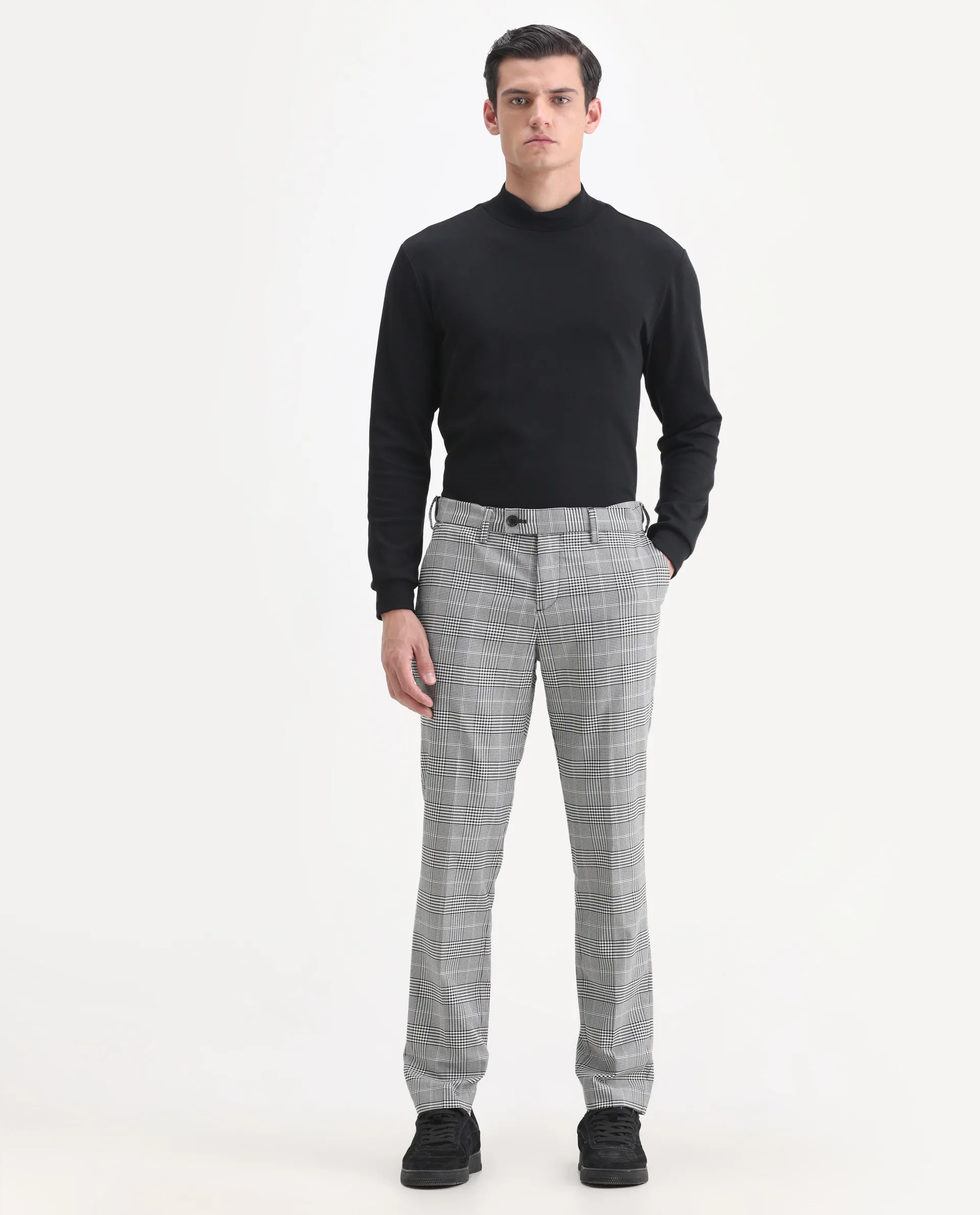 Rare Rabbit Men's Savyy Grey Polyester Checked Print Tailored Fit Full Sleeve Lapel Neck Suits - Image 10
