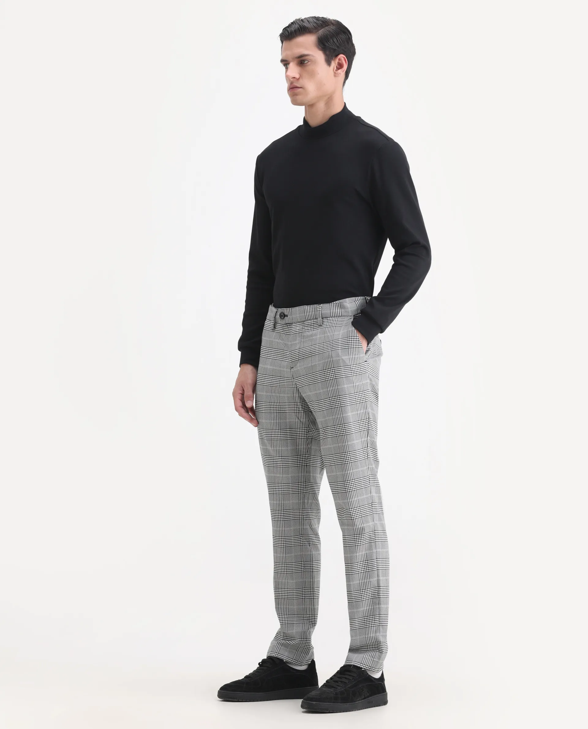 Rare Rabbit Men's Savyy Grey Polyester Checked Print Tailored Fit Full Sleeve Lapel Neck Suits - Image 11