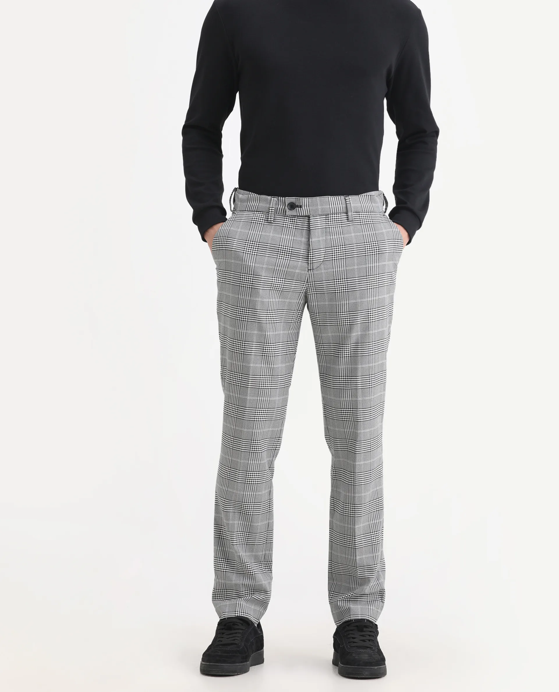 Rare Rabbit Men's Savyy Grey Polyester Checked Print Tailored Fit Full Sleeve Lapel Neck Suits - Image 14
