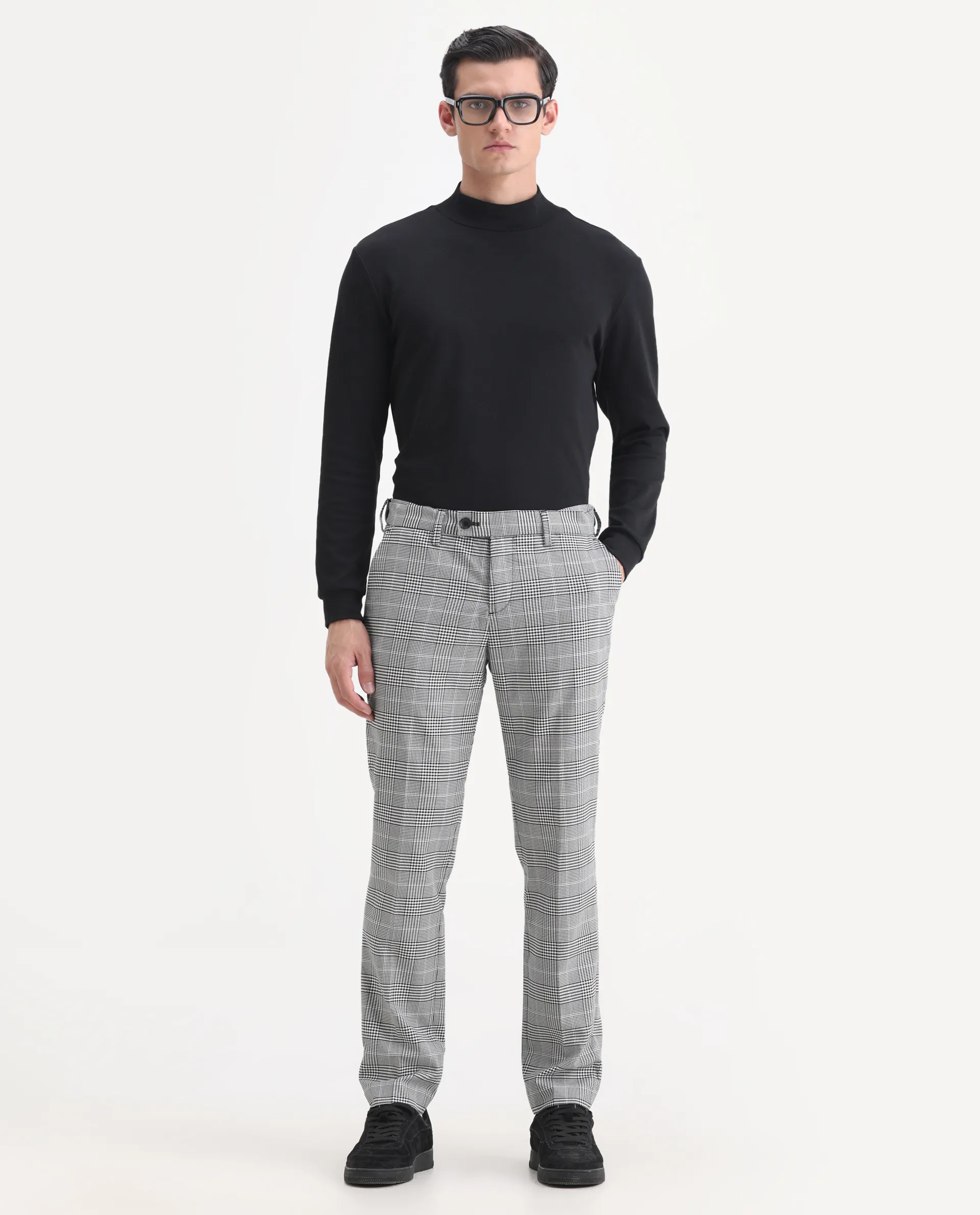 Rare Rabbit Men's Savyy Grey Polyester Checked Print Tailored Fit Full Sleeve Lapel Neck Suits - Image 15