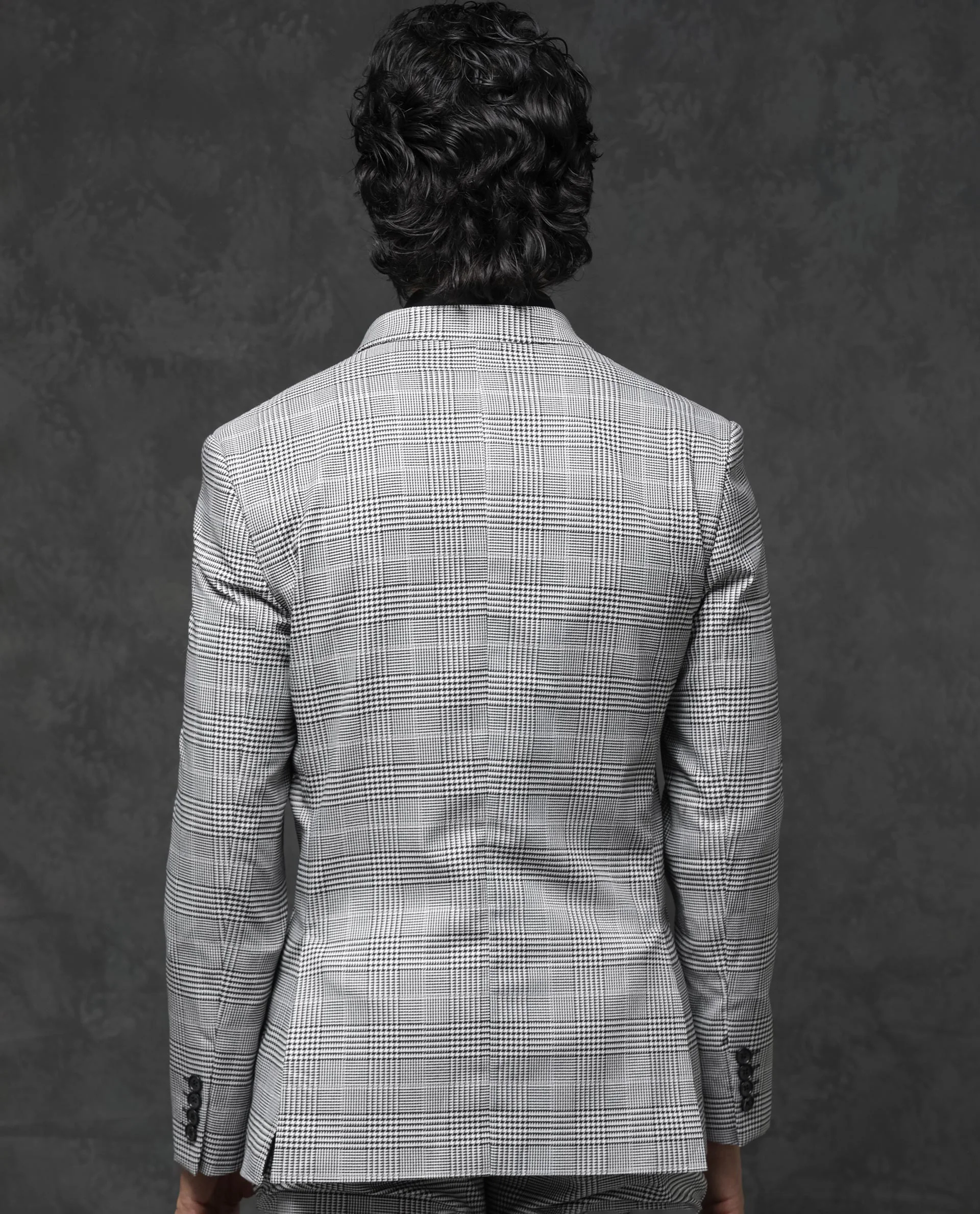 Rare Rabbit Men's Savyy Grey Polyester Checked Print Tailored Fit Full Sleeve Lapel Neck Suits - Image 9
