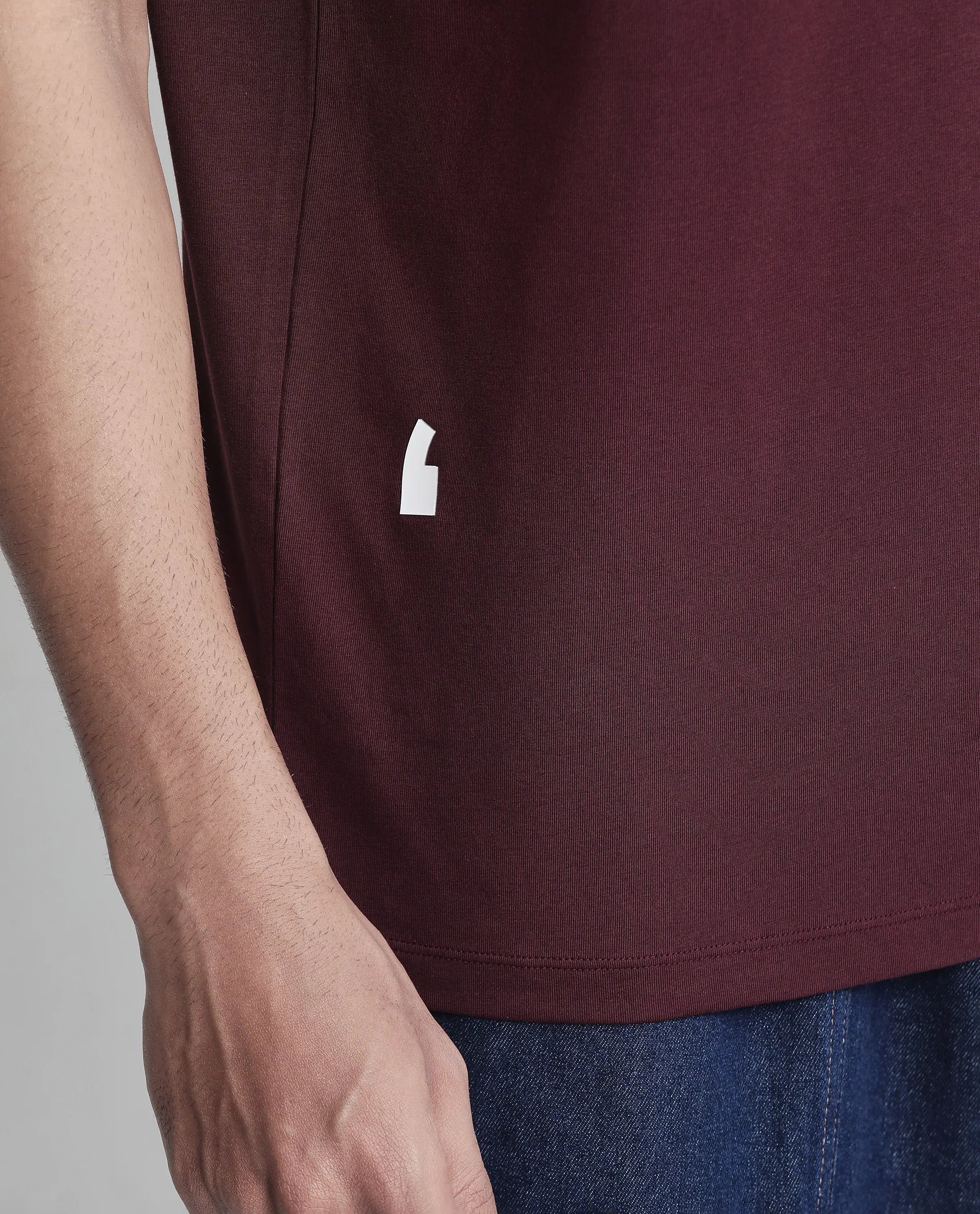 Rare Rabbit Men's Saw Pastel Maroon Cotton Blend Label Print Regular Fit Half Sleeve Crew Neck T-Shirt - Image 4
