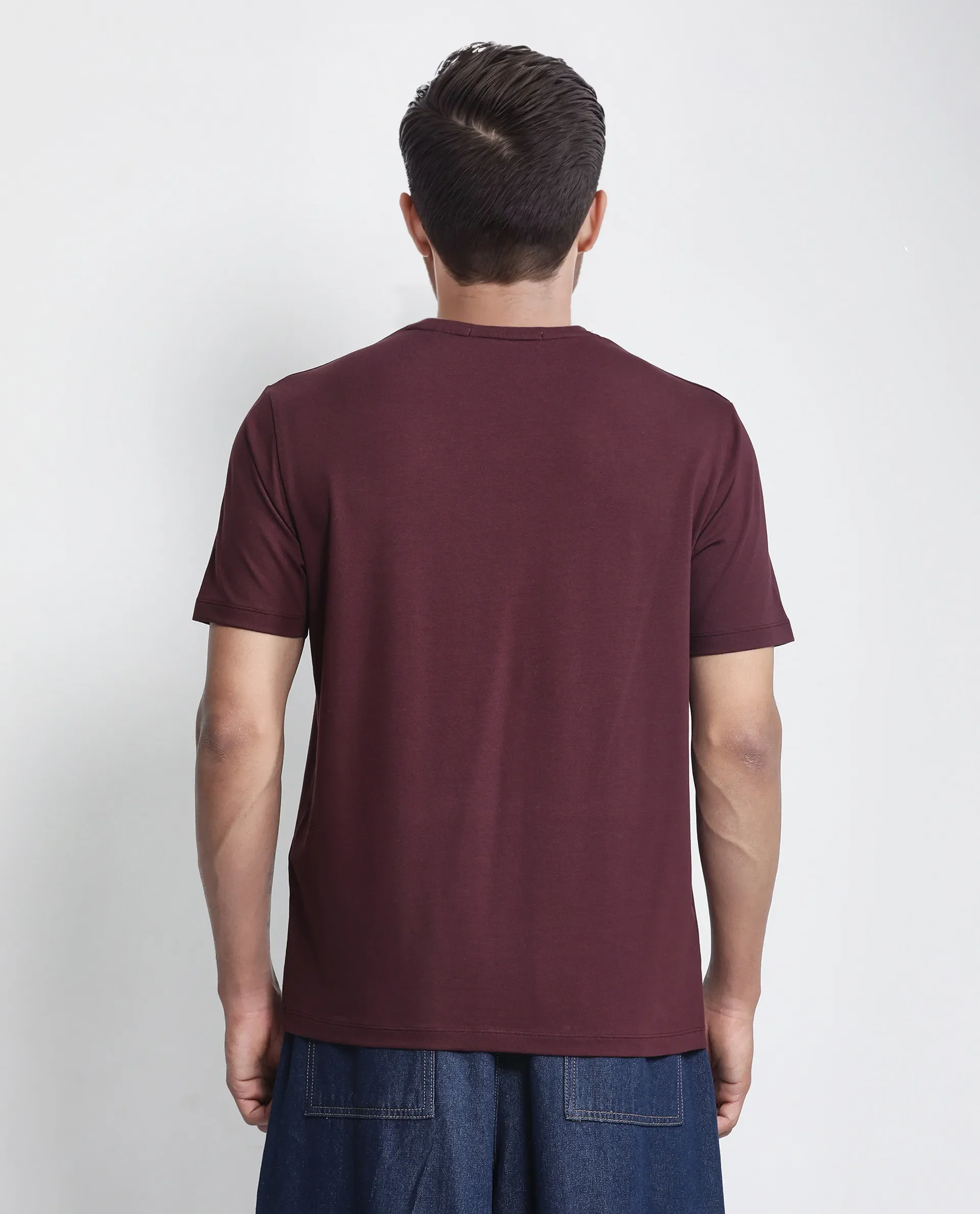 Rare Rabbit Men's Saw Pastel Maroon Cotton Blend Label Print Regular Fit Half Sleeve Crew Neck T-Shirt - Image 5