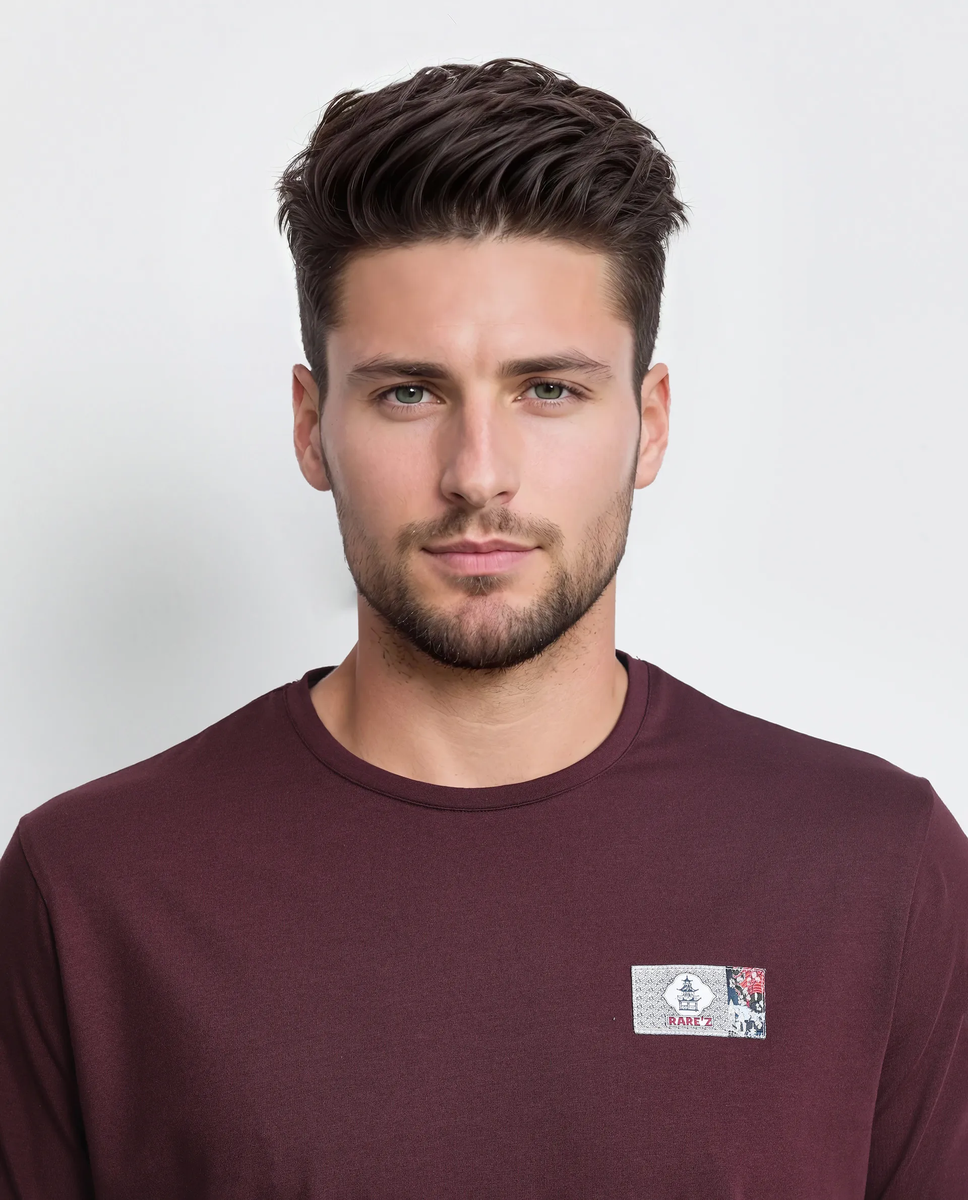 Rare Rabbit Men's Saw Pastel Maroon Cotton Blend Label Print Regular Fit Half Sleeve Crew Neck T-Shirt - Image 7