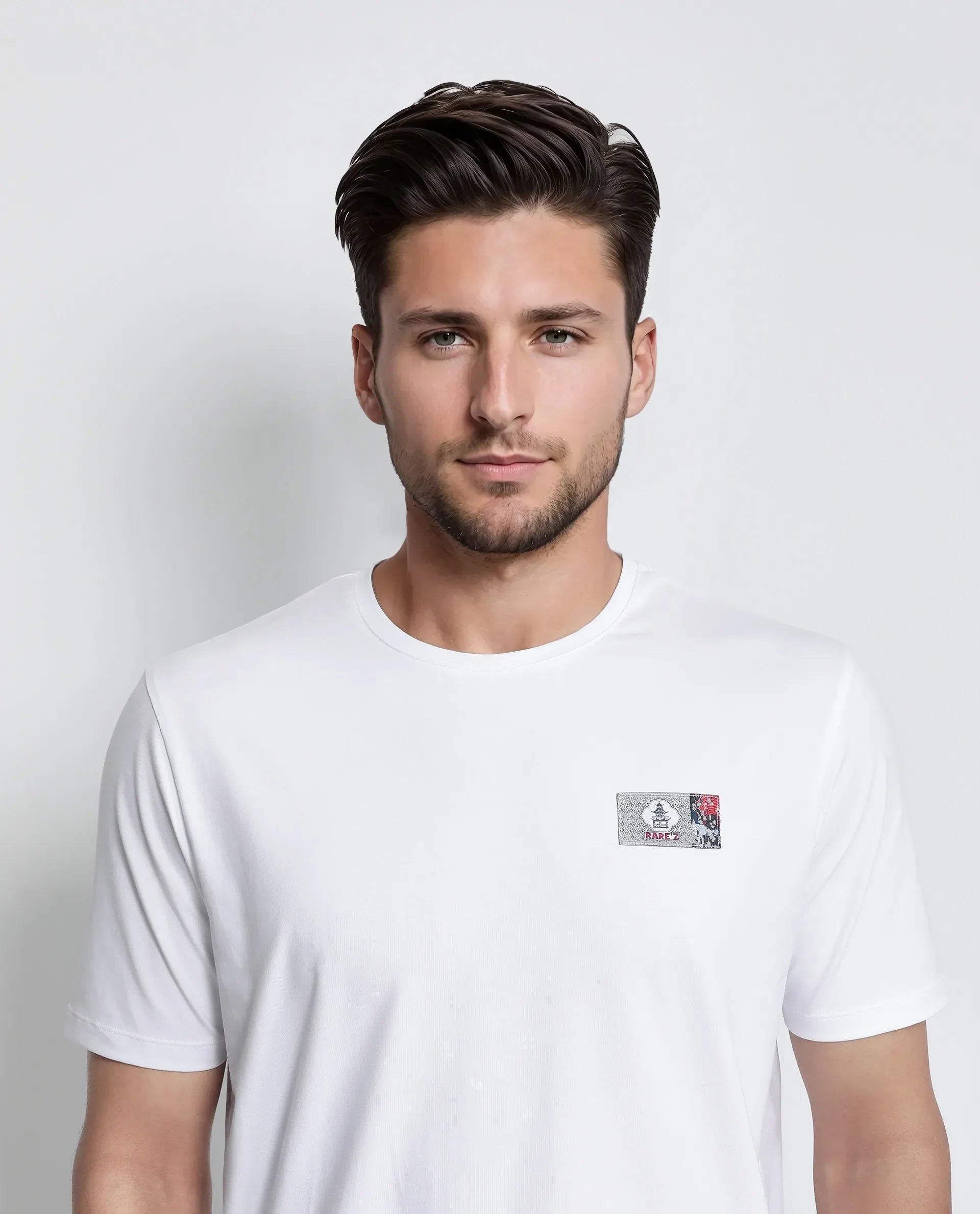 Rare Rabbit Men's Saw White Cotton Blend Label Print Regular Fit Half Sleeve Crew Neck T-Shirt - Image 7