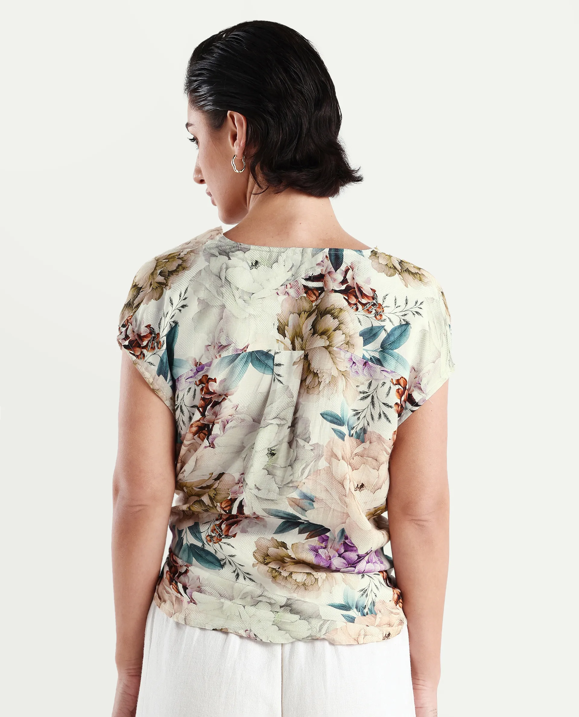Rareism Women's Sawyer Multi Cotton Cowl Neck Floral Print Extended Sleeves Slim Fit Top - Image 7