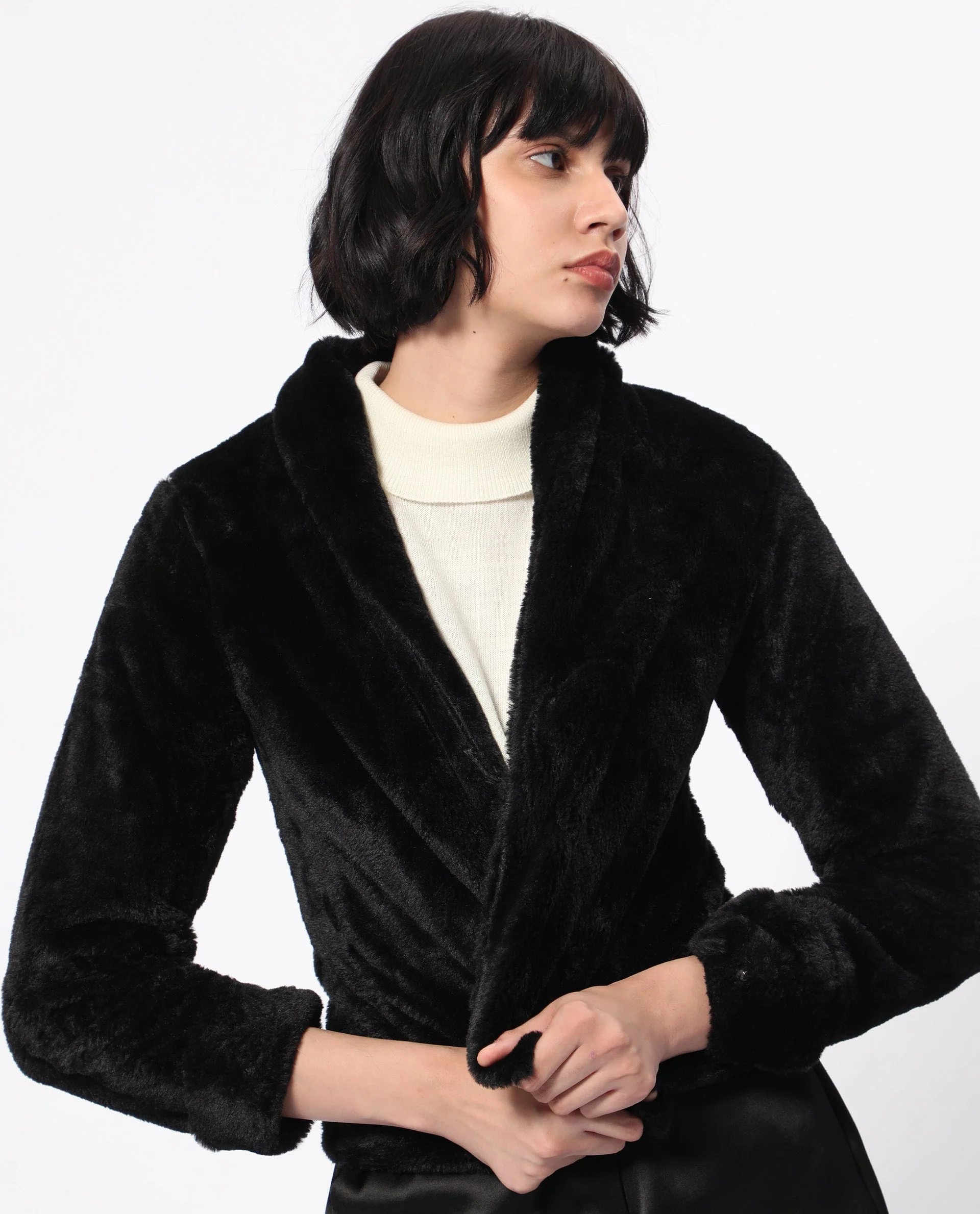 Rareism Women's Schella Black Polyester High Neck Plain Regular Fit Jacket - Image 2