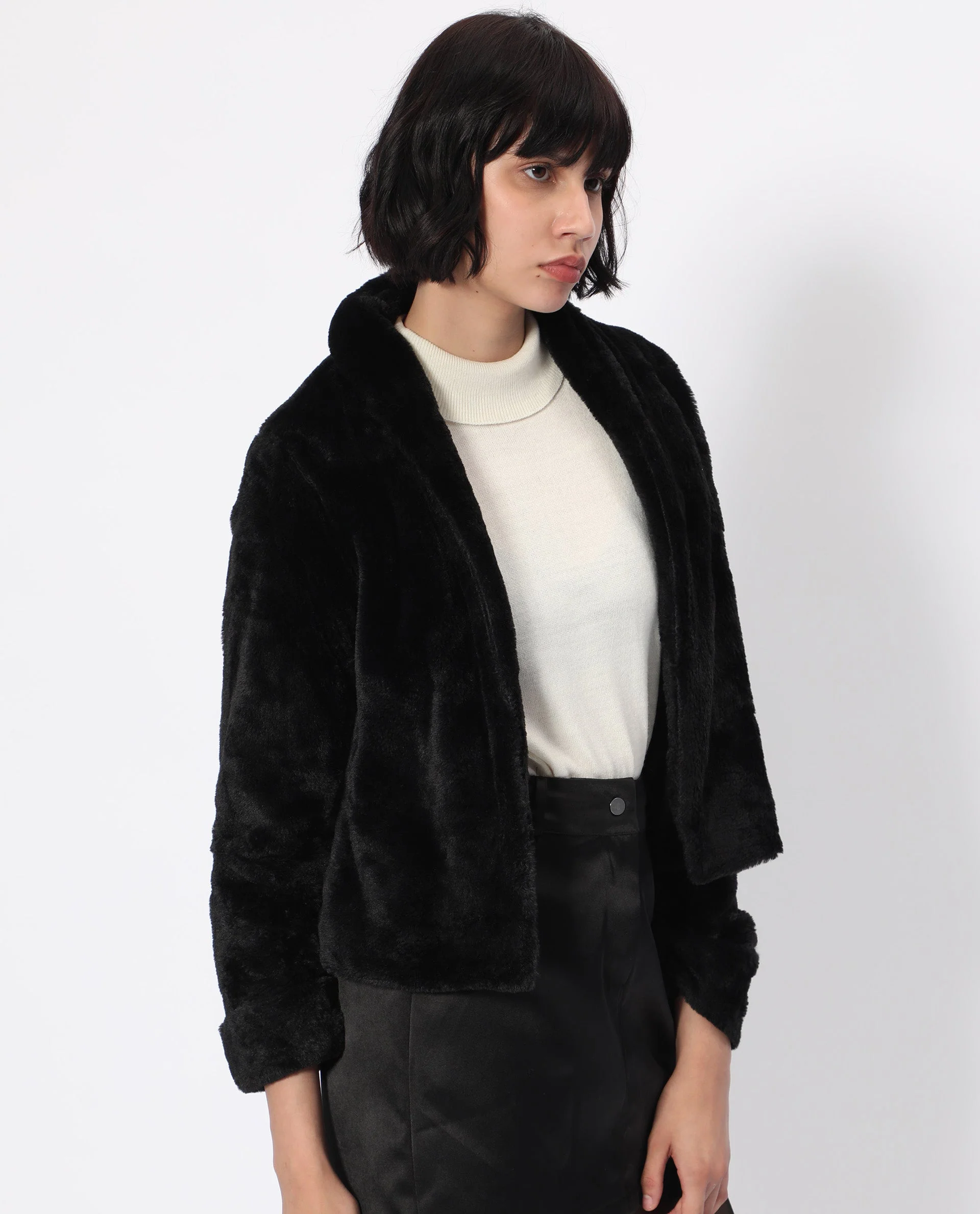 Rareism Women's Schella Black Polyester High Neck Plain Regular Fit Jacket - Image 4