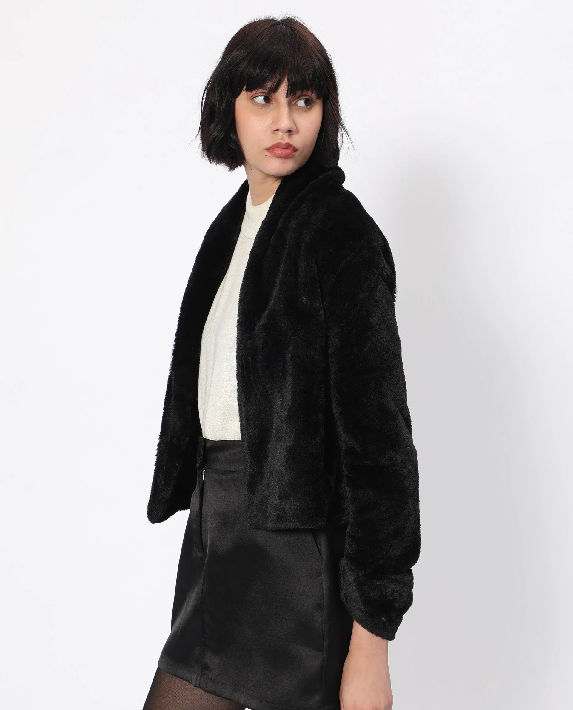 Rareism Women's Schella Black Polyester High Neck Plain Regular Fit Jacket - Image 5
