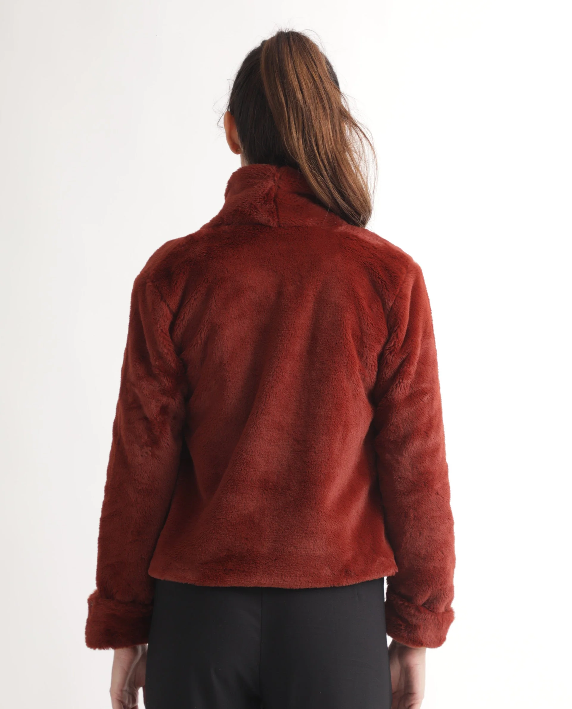 Rareism Women's Schella Rust Polyester High Neck Plain Regular Fit Jacket - Image 10