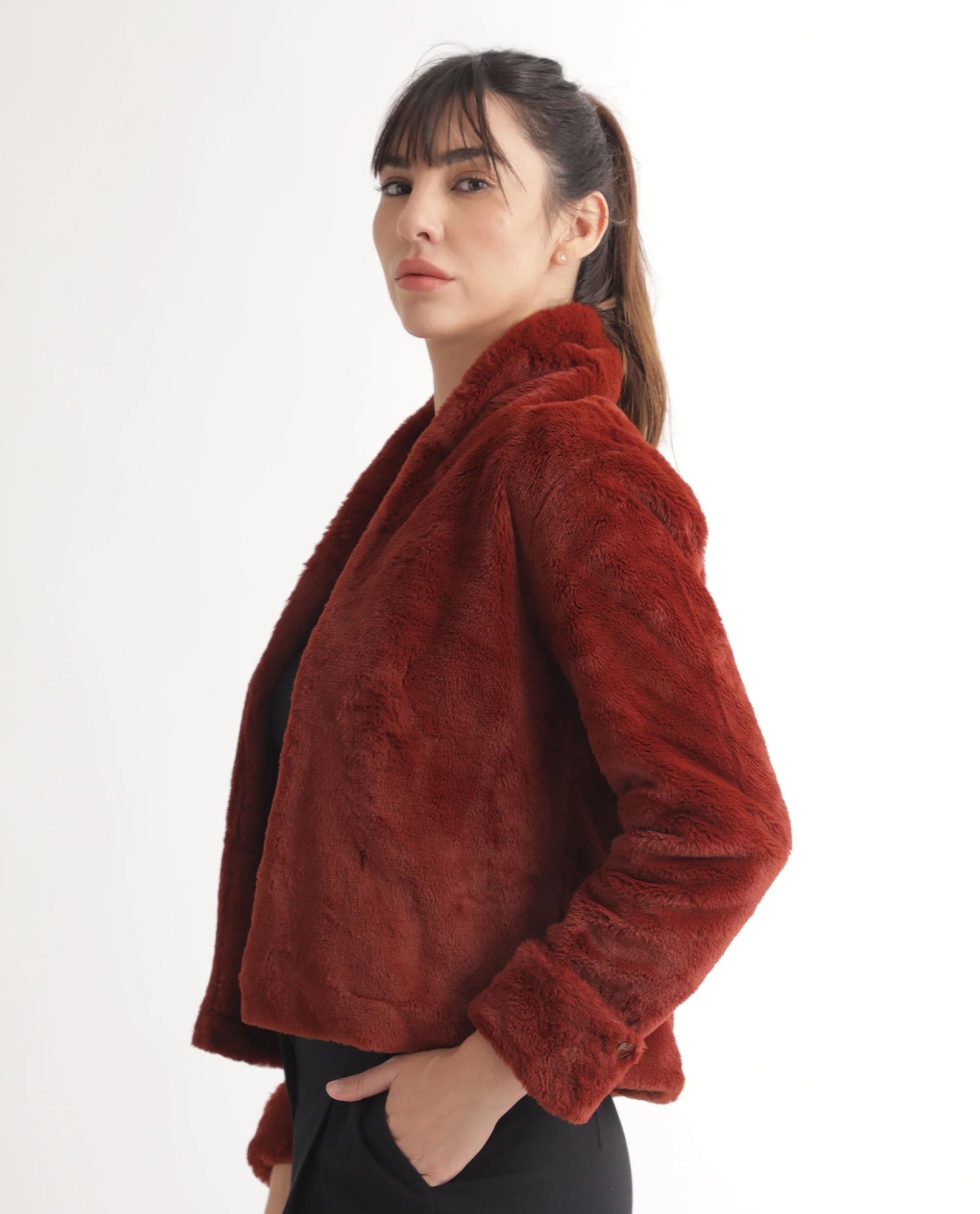 Rareism Women's Schella Rust Polyester High Neck Plain Regular Fit Jacket - Image 7