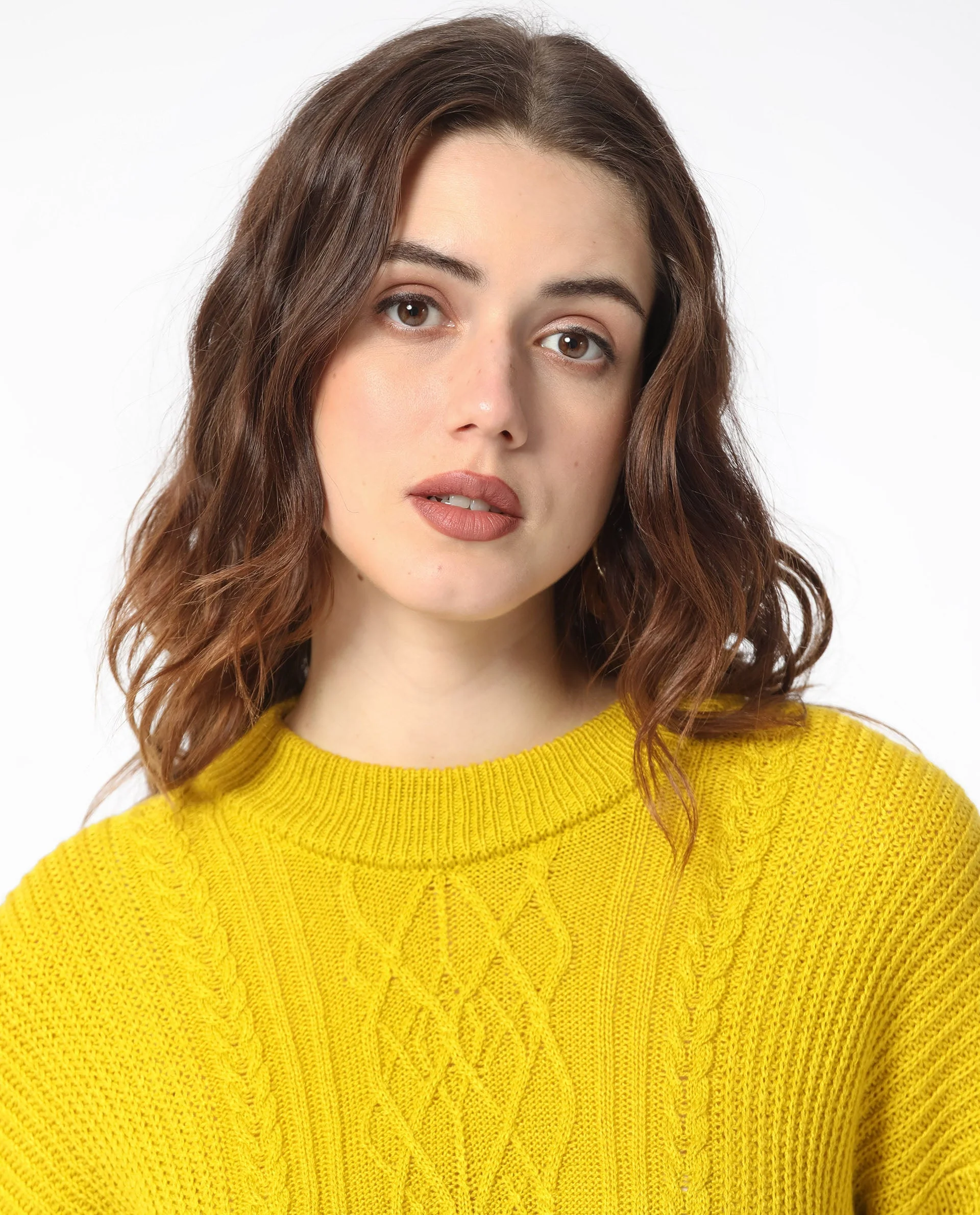 Rareism Women's Schitt Mustard Acrylic High Neck Plain Relaxed Fit Sweater - Image 2