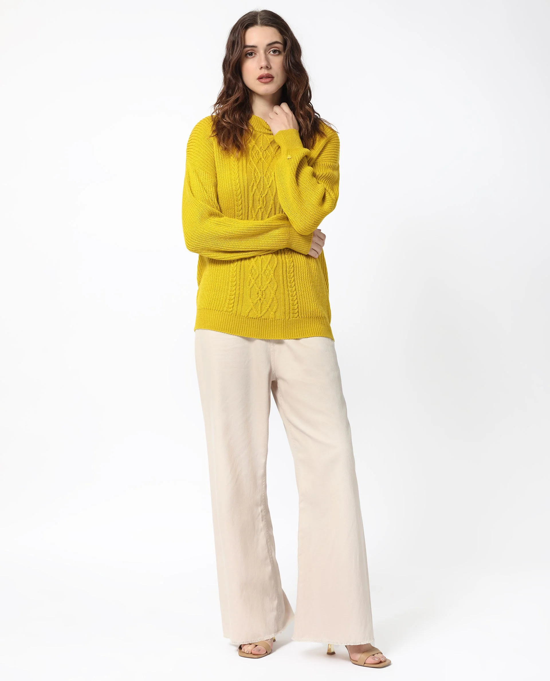 Rareism Women's Schitt Mustard Acrylic High Neck Plain Relaxed Fit Sweater - Image 4