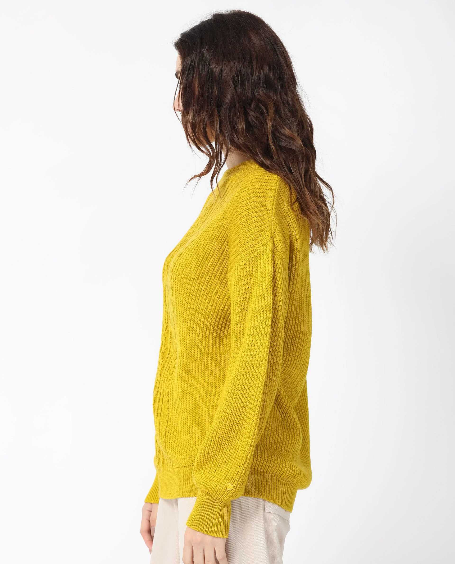 Rareism Women's Schitt Mustard Acrylic High Neck Plain Relaxed Fit Sweater - Image 5