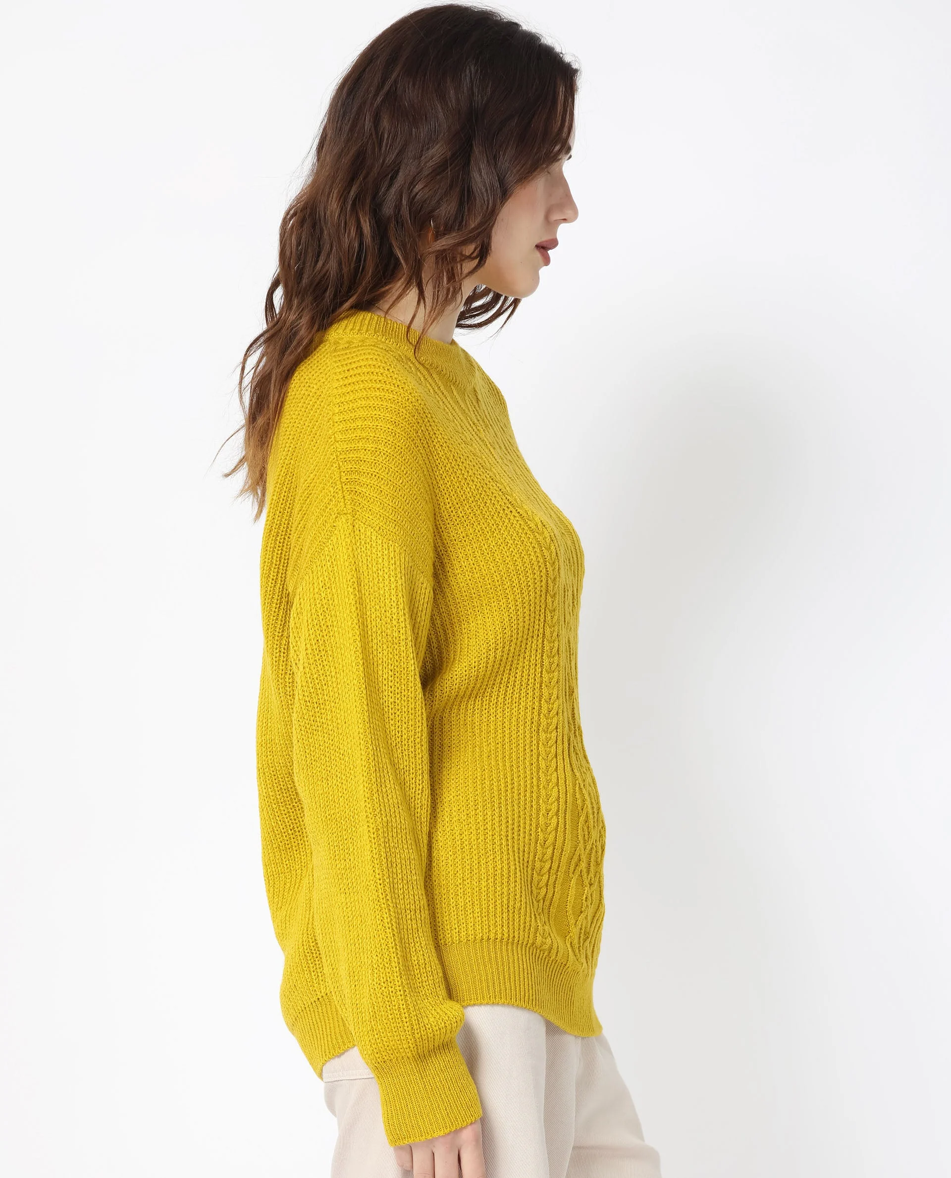 Rareism Women's Schitt Mustard Acrylic High Neck Plain Relaxed Fit Sweater - Image 6