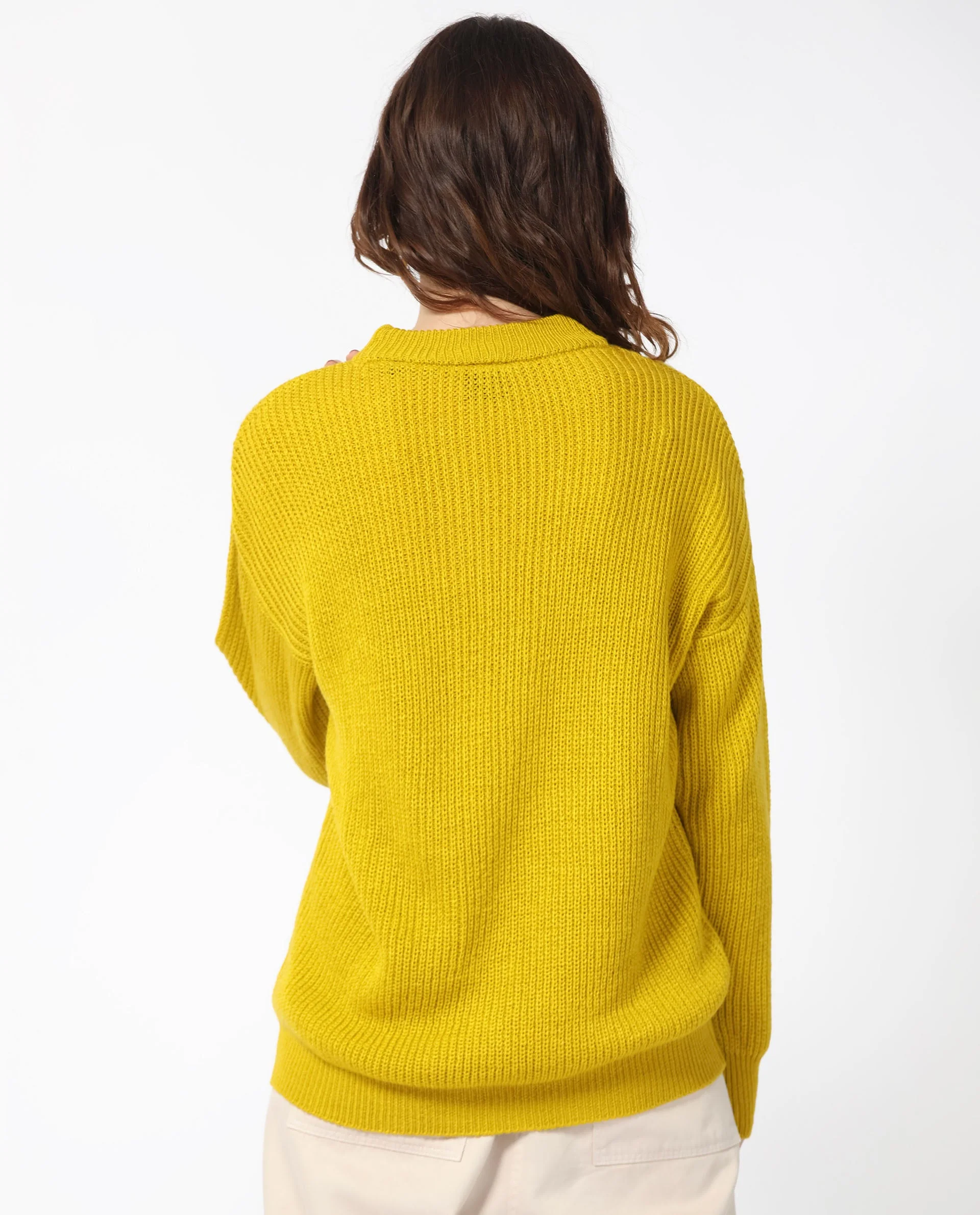 Rareism Women's Schitt Mustard Acrylic High Neck Plain Relaxed Fit Sweater - Image 9
