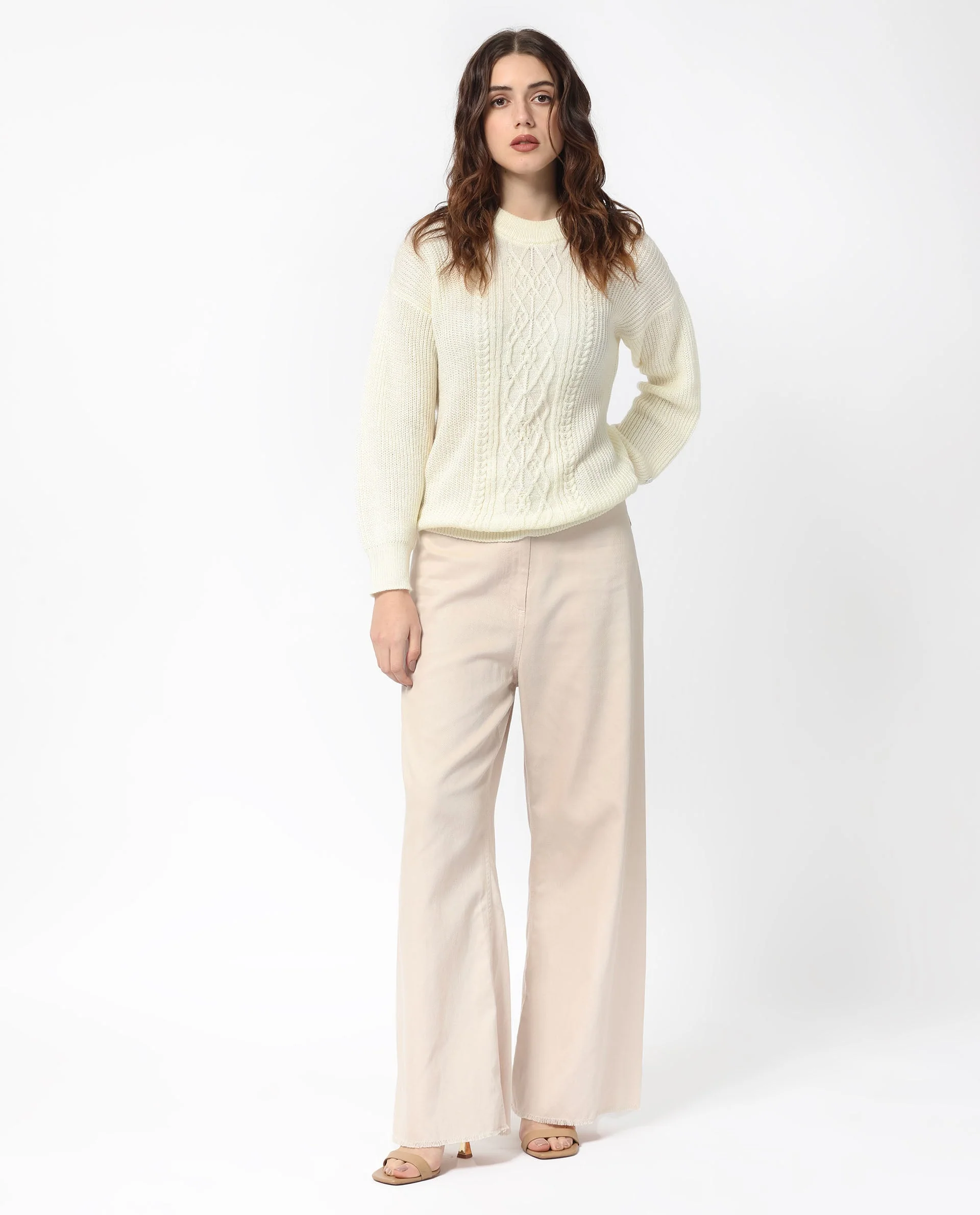 Rareism Women's Schitt Off White Acrylic High Neck Plain Relaxed Fit Sweater - Image 9