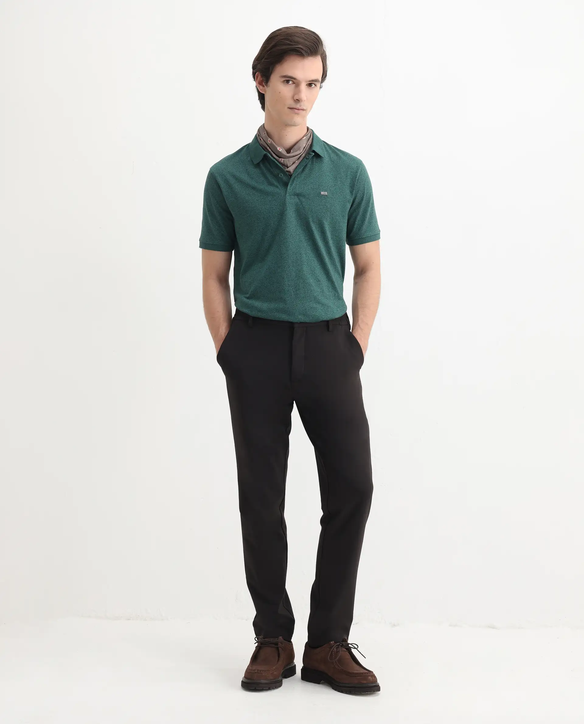 Rare Rabbit Men's Schop Dark Green Cotton Plain Regular Fit Half Sleeve Polo - Image 2