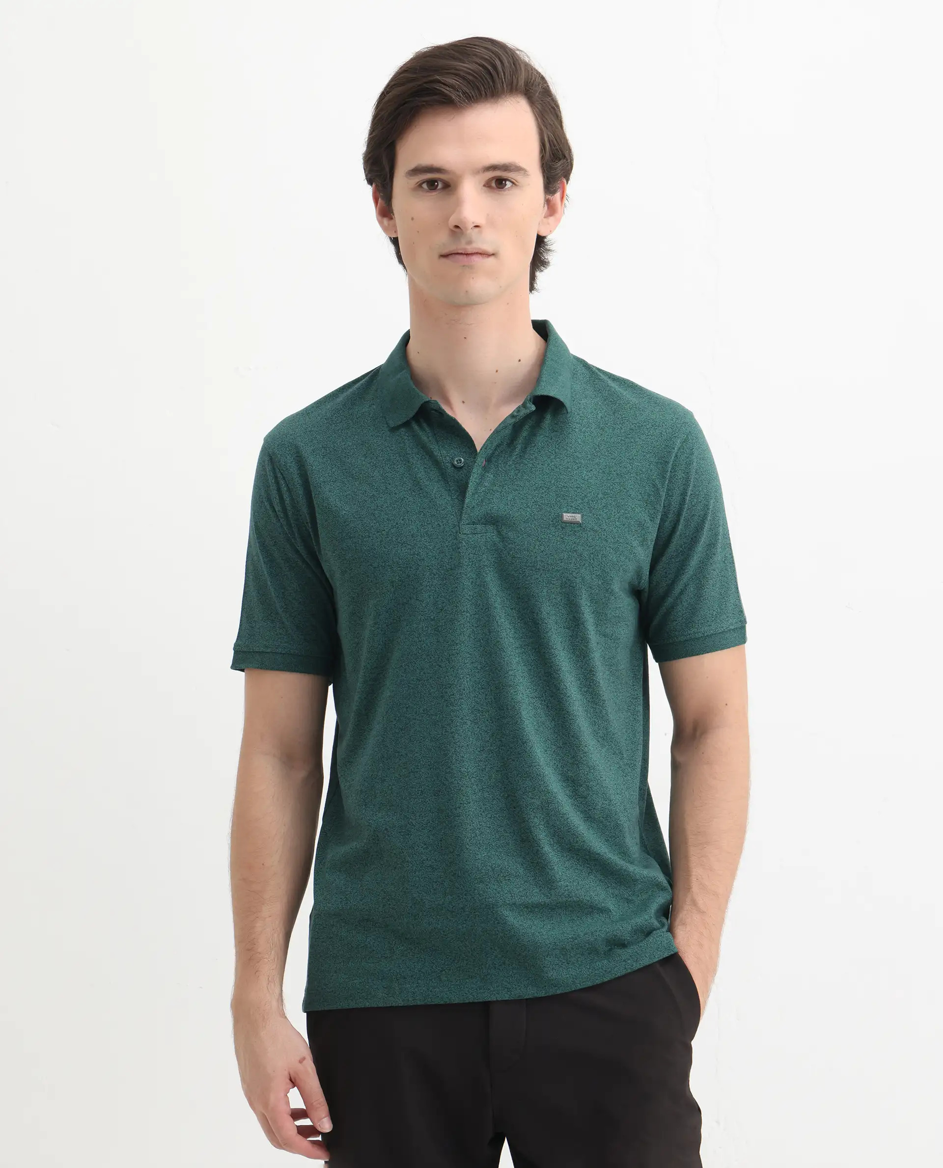 Rare Rabbit Men's Schop Dark Green Cotton Plain Regular Fit Half Sleeve Polo - Image 5
