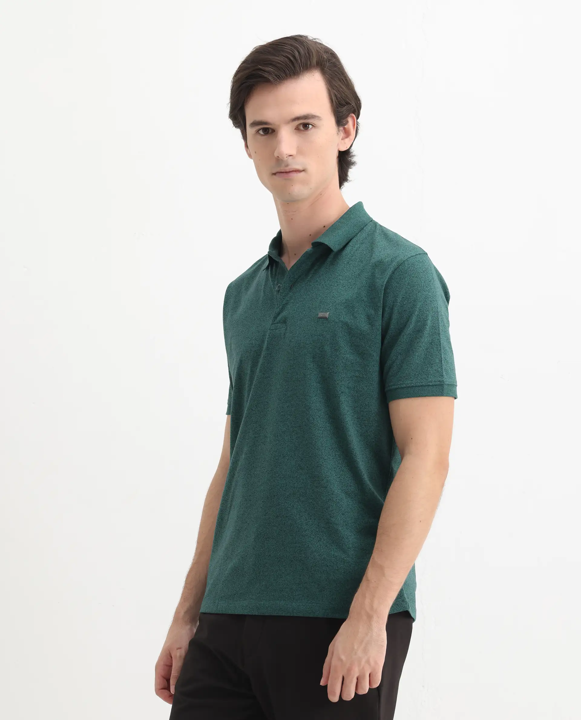 Rare Rabbit Men's Schop Dark Green Cotton Plain Regular Fit Half Sleeve Polo - Image 6