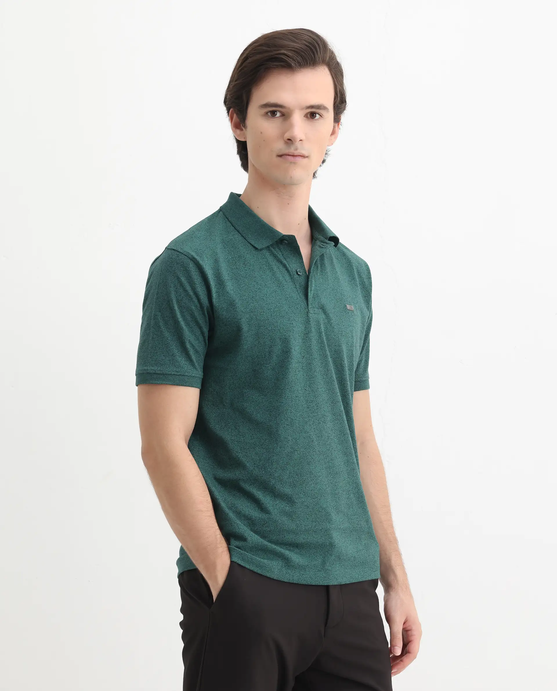 Rare Rabbit Men's Schop Dark Green Cotton Plain Regular Fit Half Sleeve Polo - Image 7