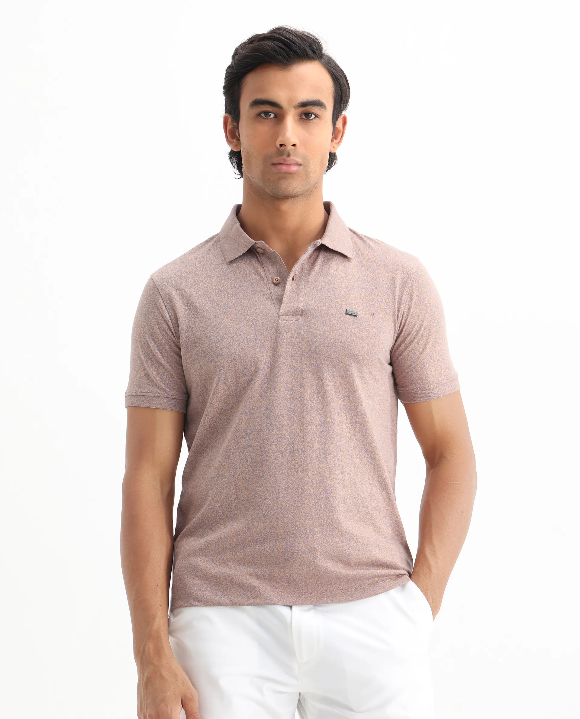 Rare Rabbit Men's Schop Dark Orange Cotton Plain Regular Fit Half Sleeve Polo - Image 3