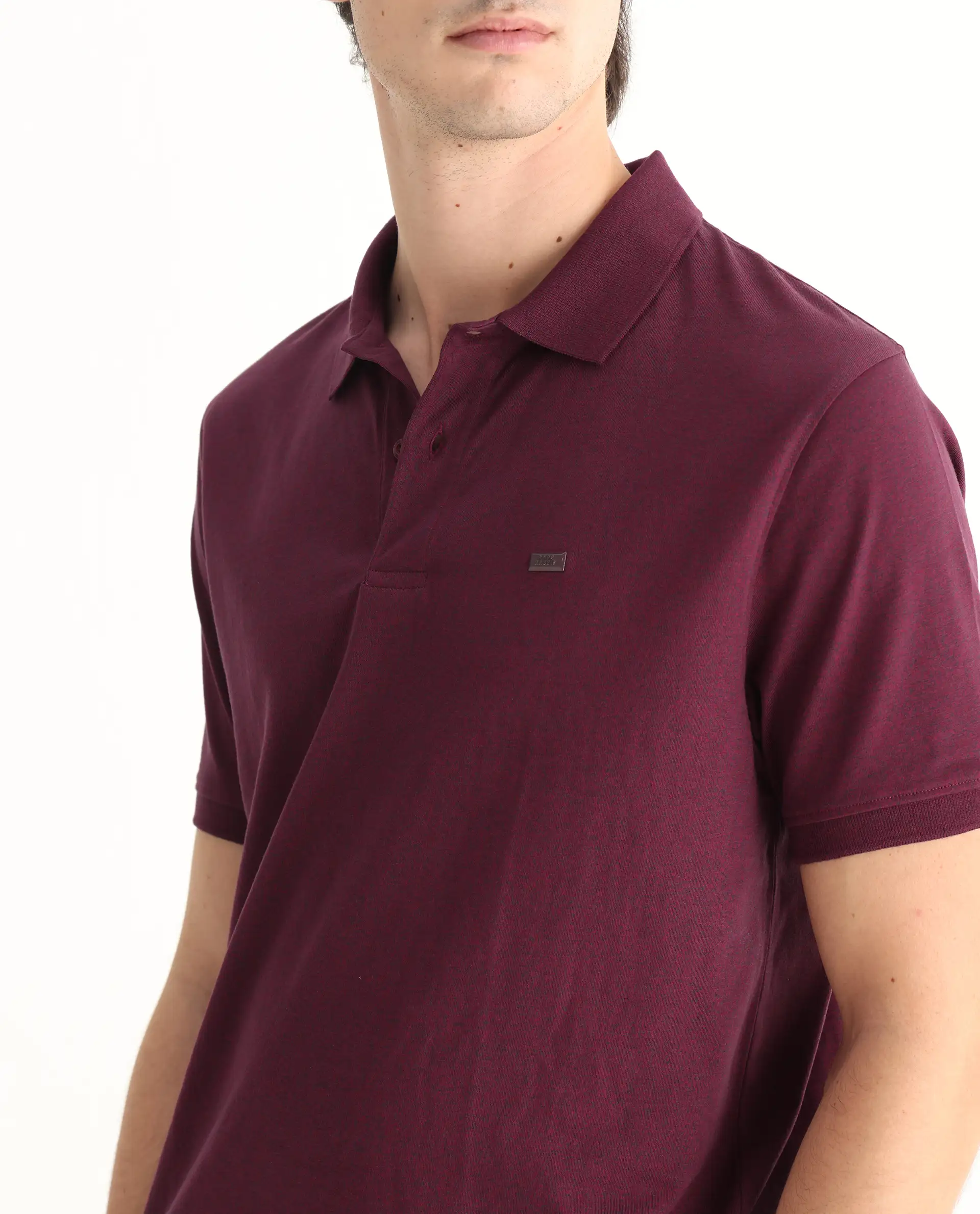 Rare Rabbit Men's Schop Light Maroon Cotton Plain Regular Fit Half Sleeve Polo - Image 3