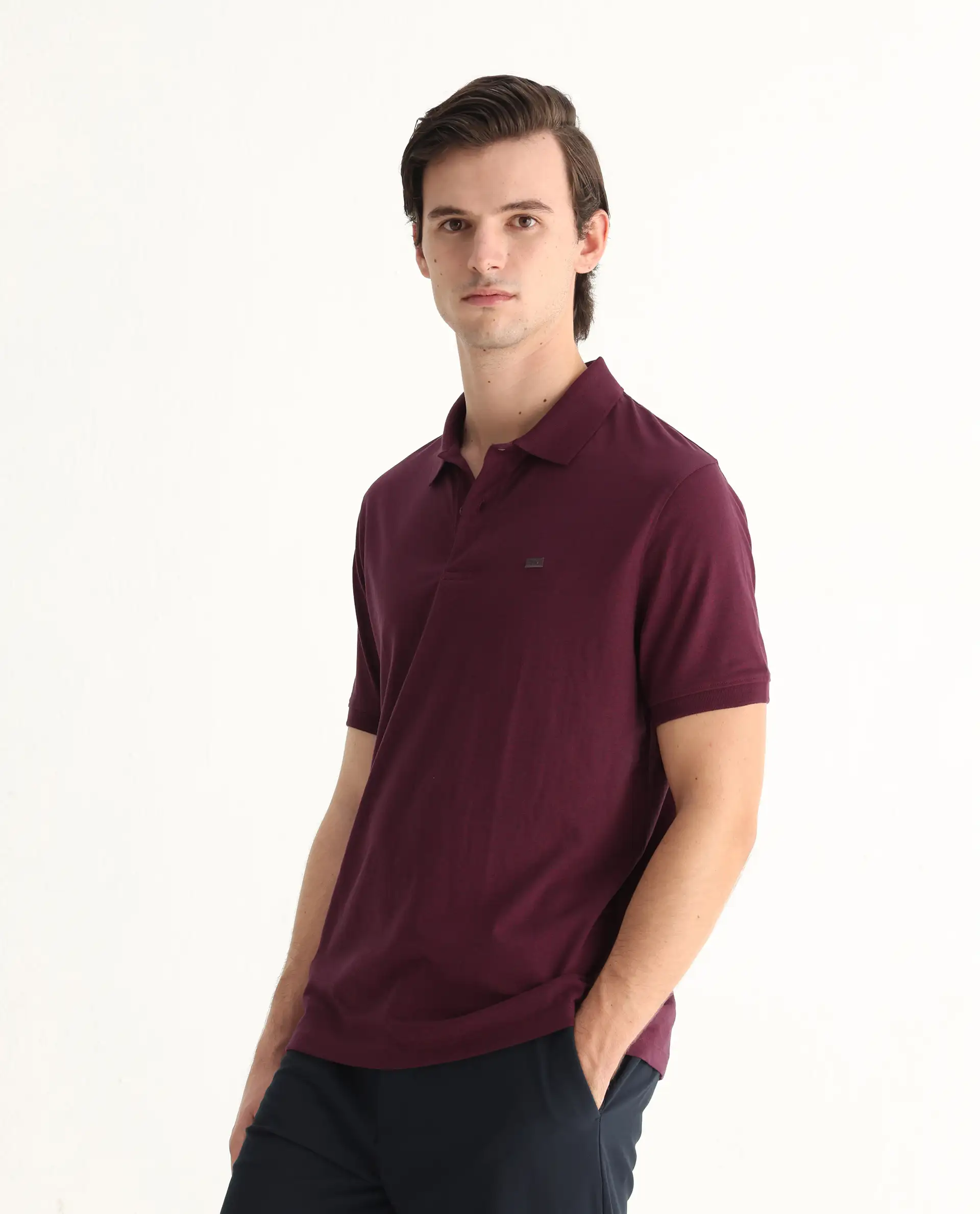 Rare Rabbit Men's Schop Light Maroon Cotton Plain Regular Fit Half Sleeve Polo - Image 5