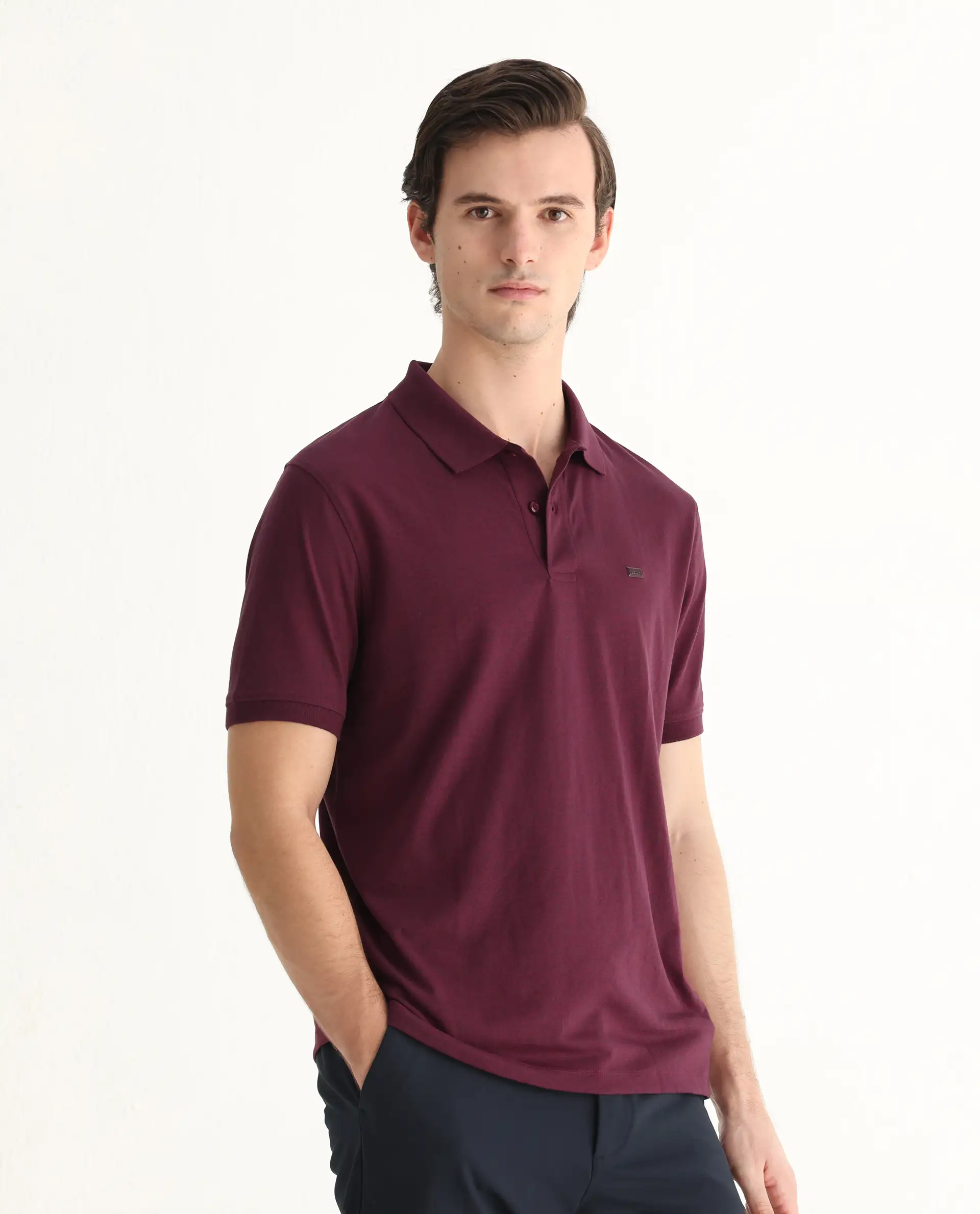 Rare Rabbit Men's Schop Light Maroon Cotton Plain Regular Fit Half Sleeve Polo - Image 6