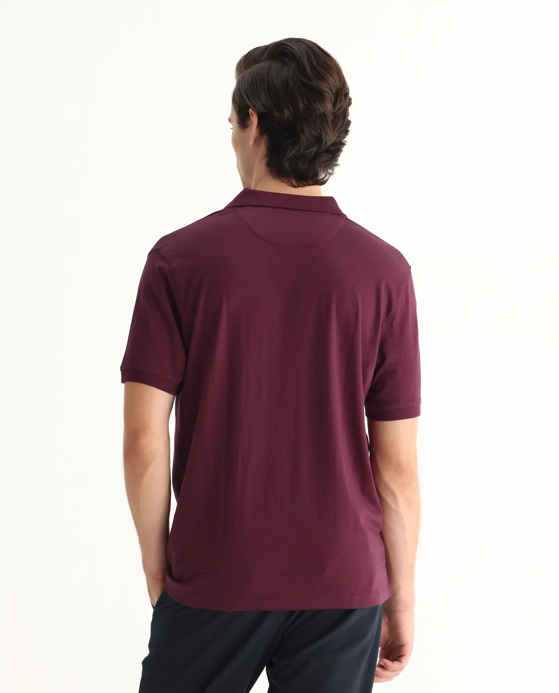 Rare Rabbit Men's Schop Light Maroon Cotton Plain Regular Fit Half Sleeve Polo - Image 7